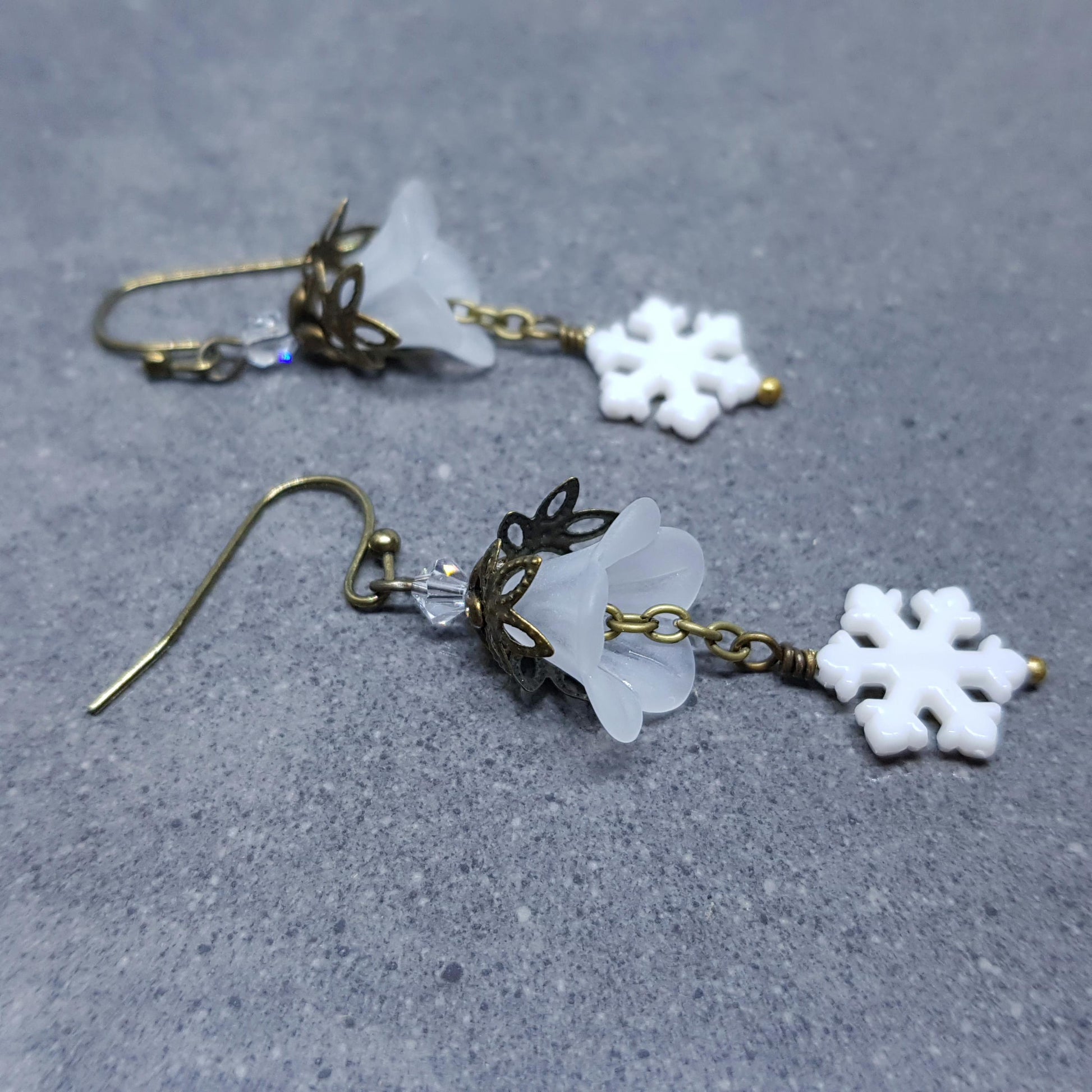 Christmas Flower Earrings, Choice of Ear Wires, White Snowflake Earrings, Seasonal Earrings, Festive Jewellery, PRIMERO Crystals®