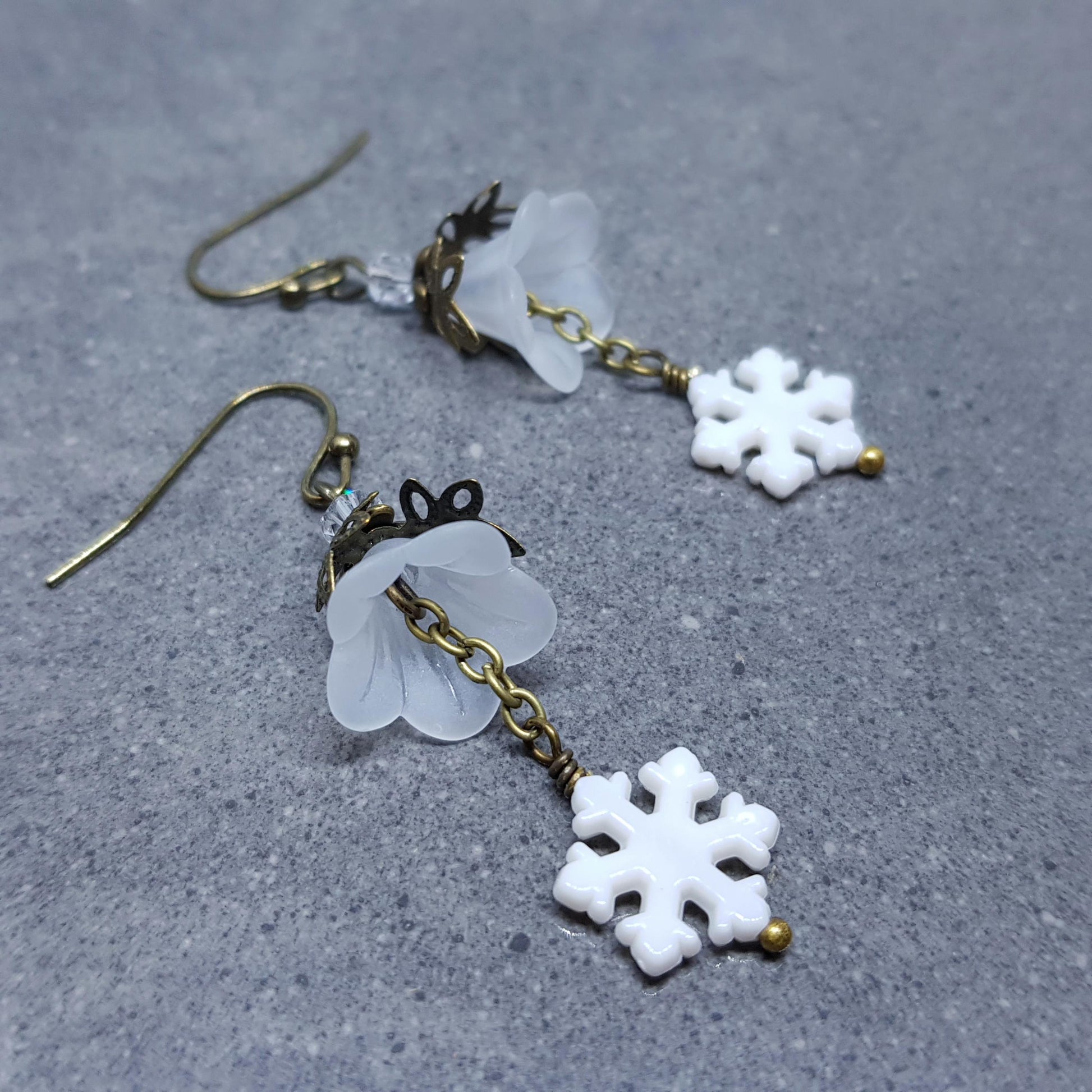 Christmas Flower Earrings, Choice of Ear Wires, White Snowflake Earrings, Seasonal Earrings, Festive Jewellery, PRIMERO Crystals®