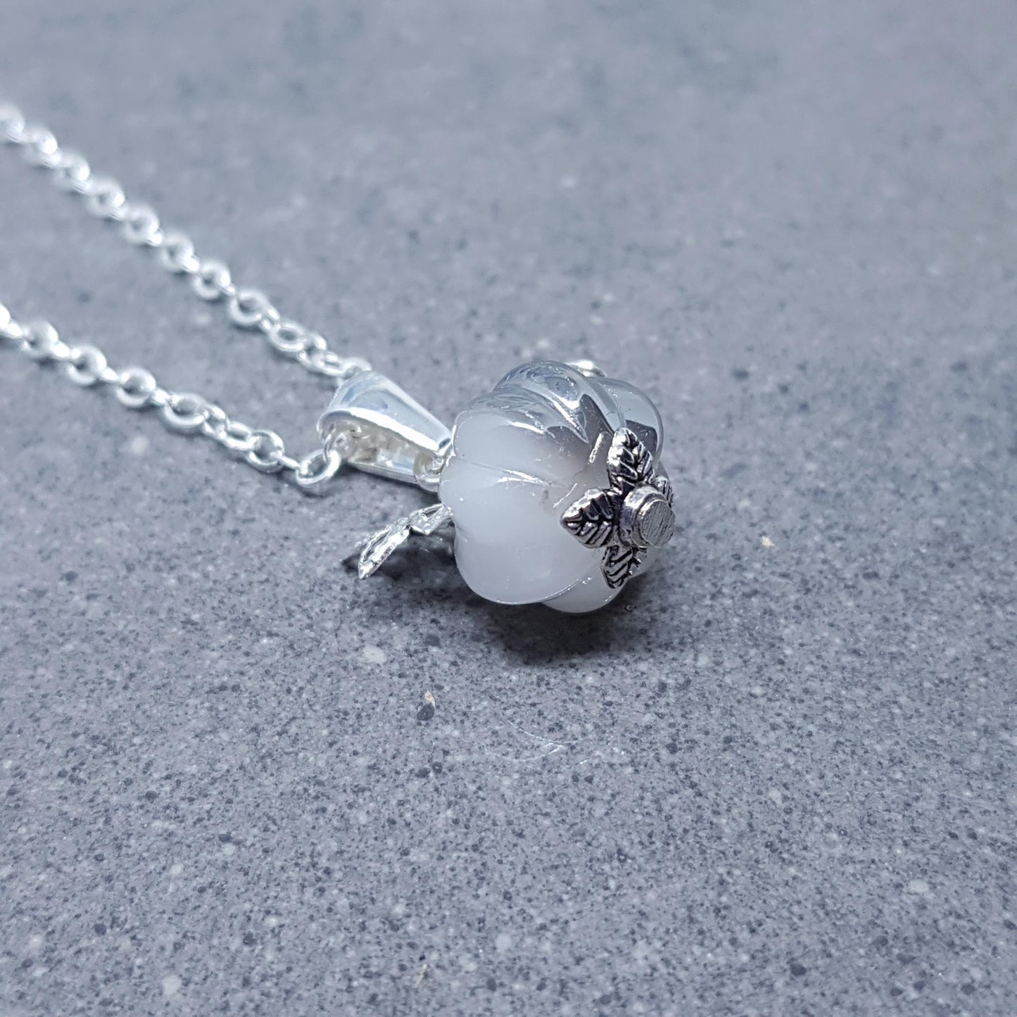 Glass Pumpkin Necklace, Silver Plated or Sterling Silver Chain, Glass Jewelry, Autumn Necklace, Fall, Halloween, Thanksgiving