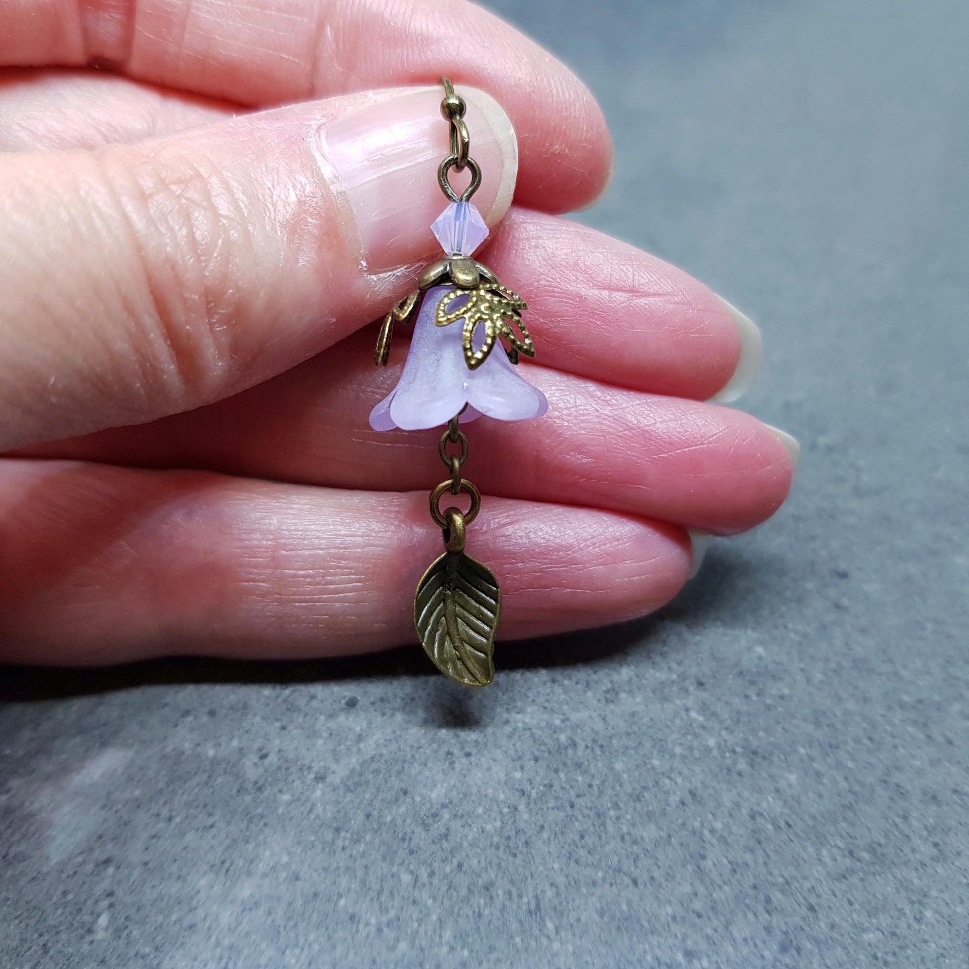 Purple Flower Earrings, Choice of Ear Wires, Mauve, Leaf Earrings, Seasonal Earrings, Vintage Style Jewellery, PRIMERO Crystals®