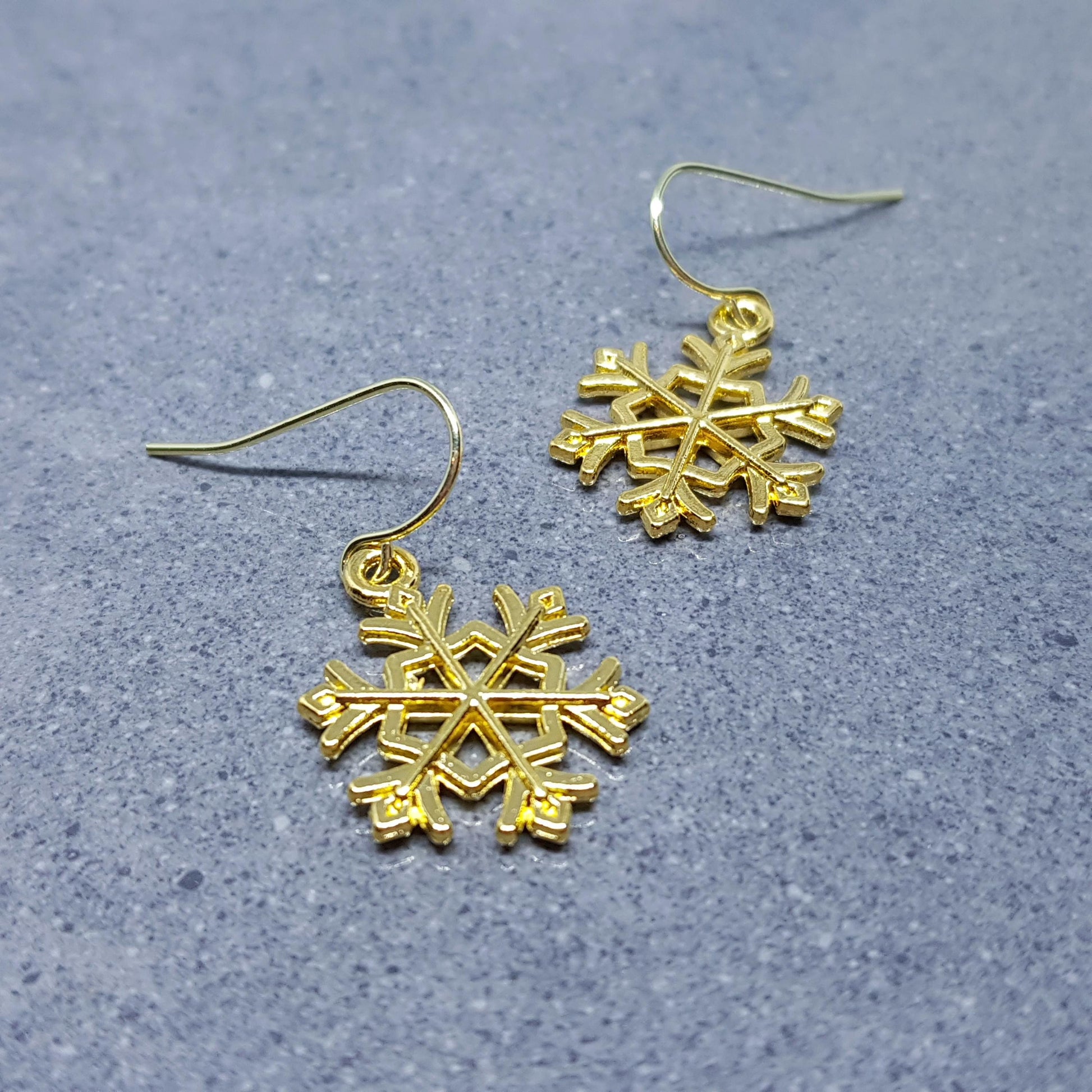 Snowflake Earrings, Hypoallergenic Ear Wires, Gold Snowflake Earrings, Christmas Earrings, Festive Earrings