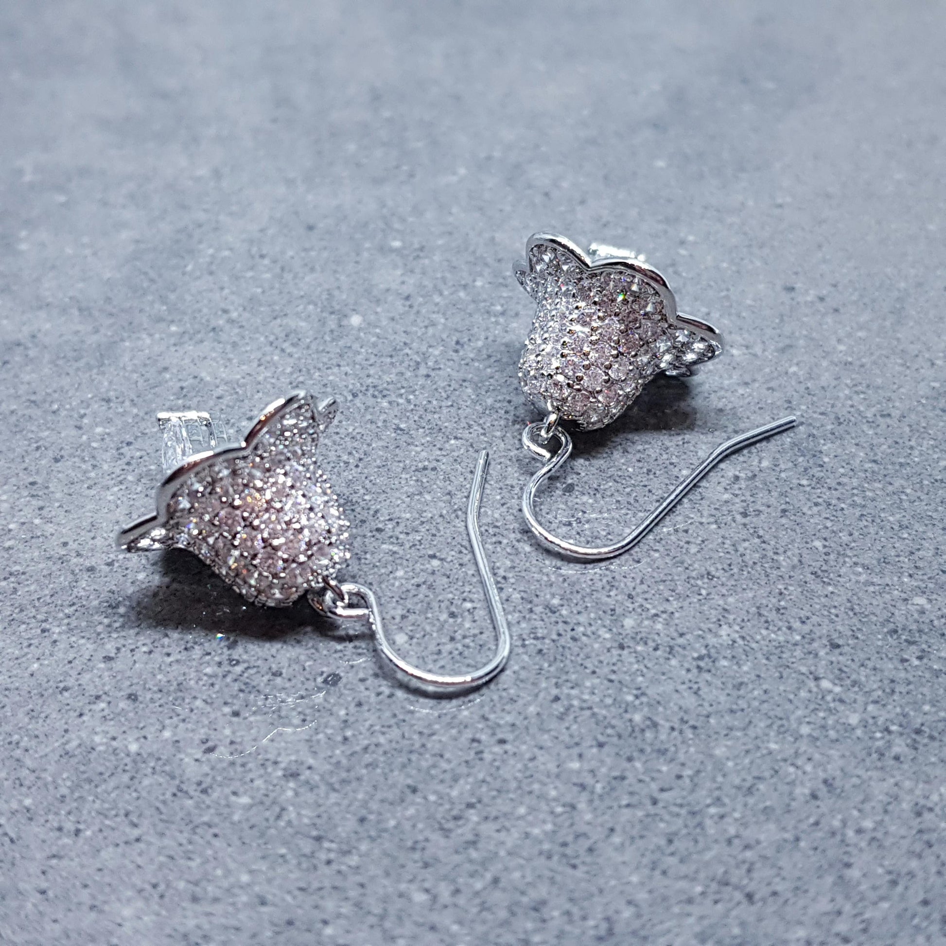 Christmas Bell Earrings, Brass Pave Cubic Zirconia, Choice of Ear Wires, Christmas Earrings, Platinum Plated