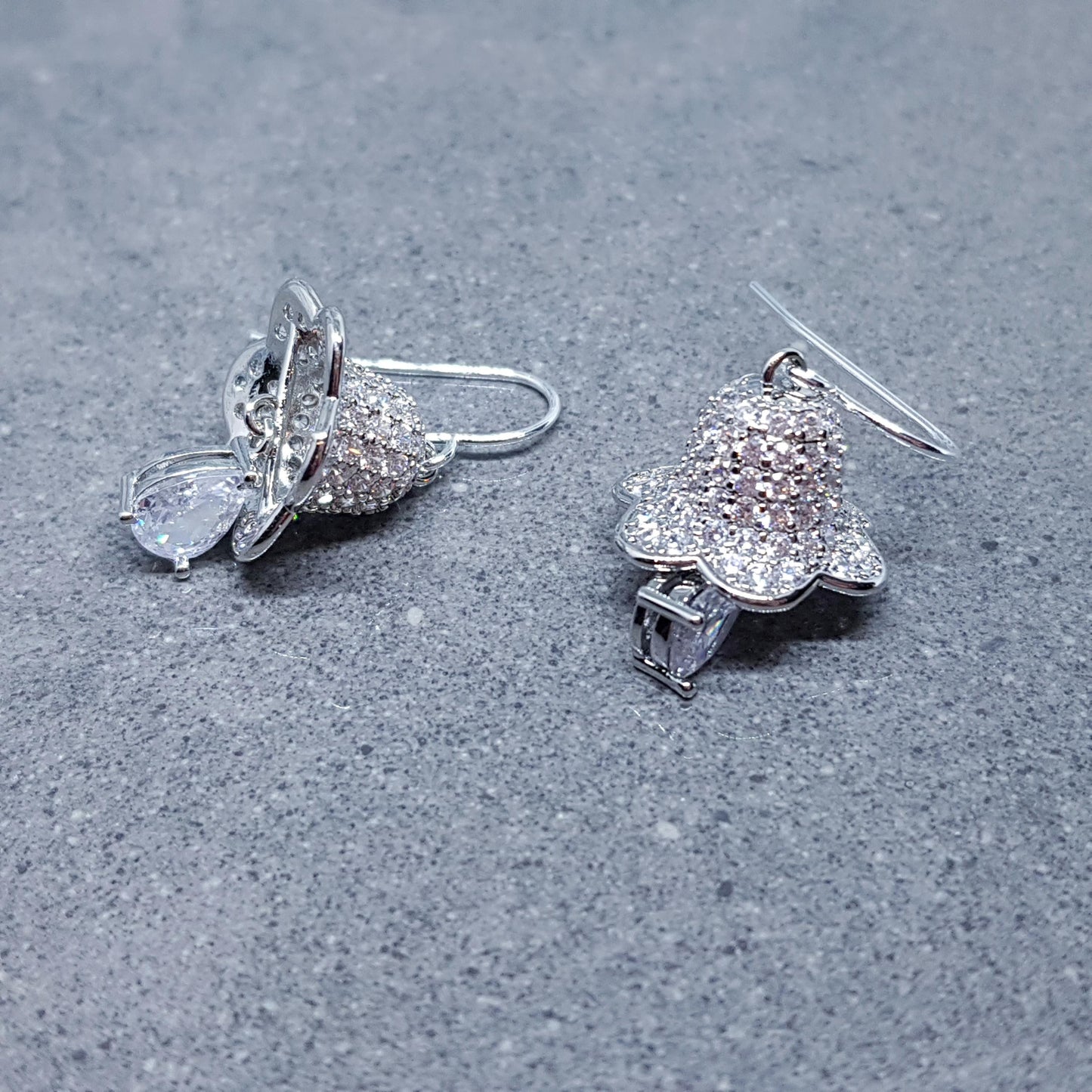 Christmas Bell Earrings, Brass Pave Cubic Zirconia, Choice of Ear Wires, Christmas Earrings, Platinum Plated