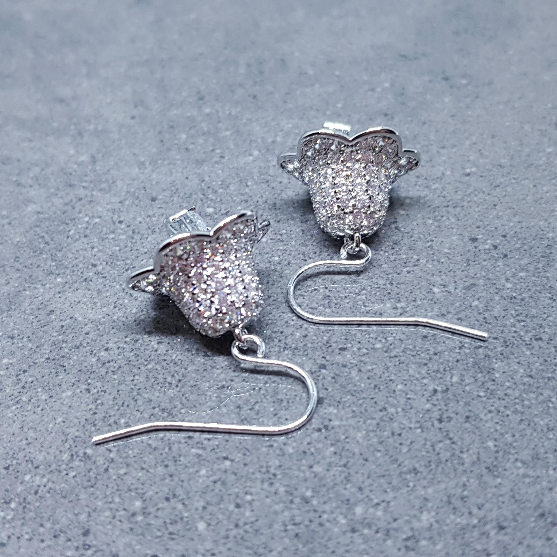 Christmas Bell Earrings, Brass Pave Cubic Zirconia, Choice of Ear Wires, Christmas Earrings, Platinum Plated