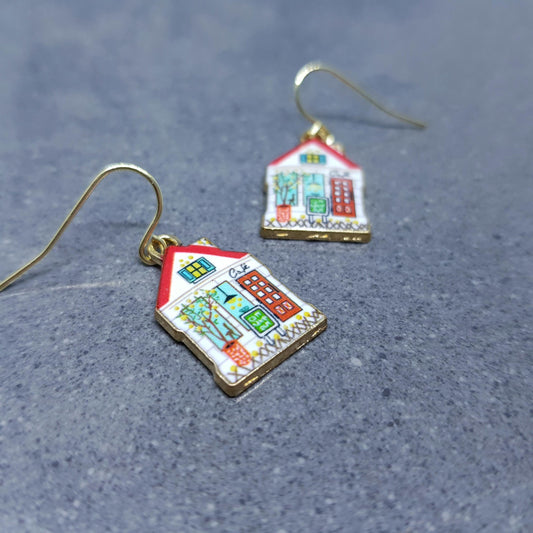 House Earrings, Choice of Ear Wires, Cafe Earrings, Coffee Shop Gifts, Tea Room, Gold Pated Jewellery, Gift for her