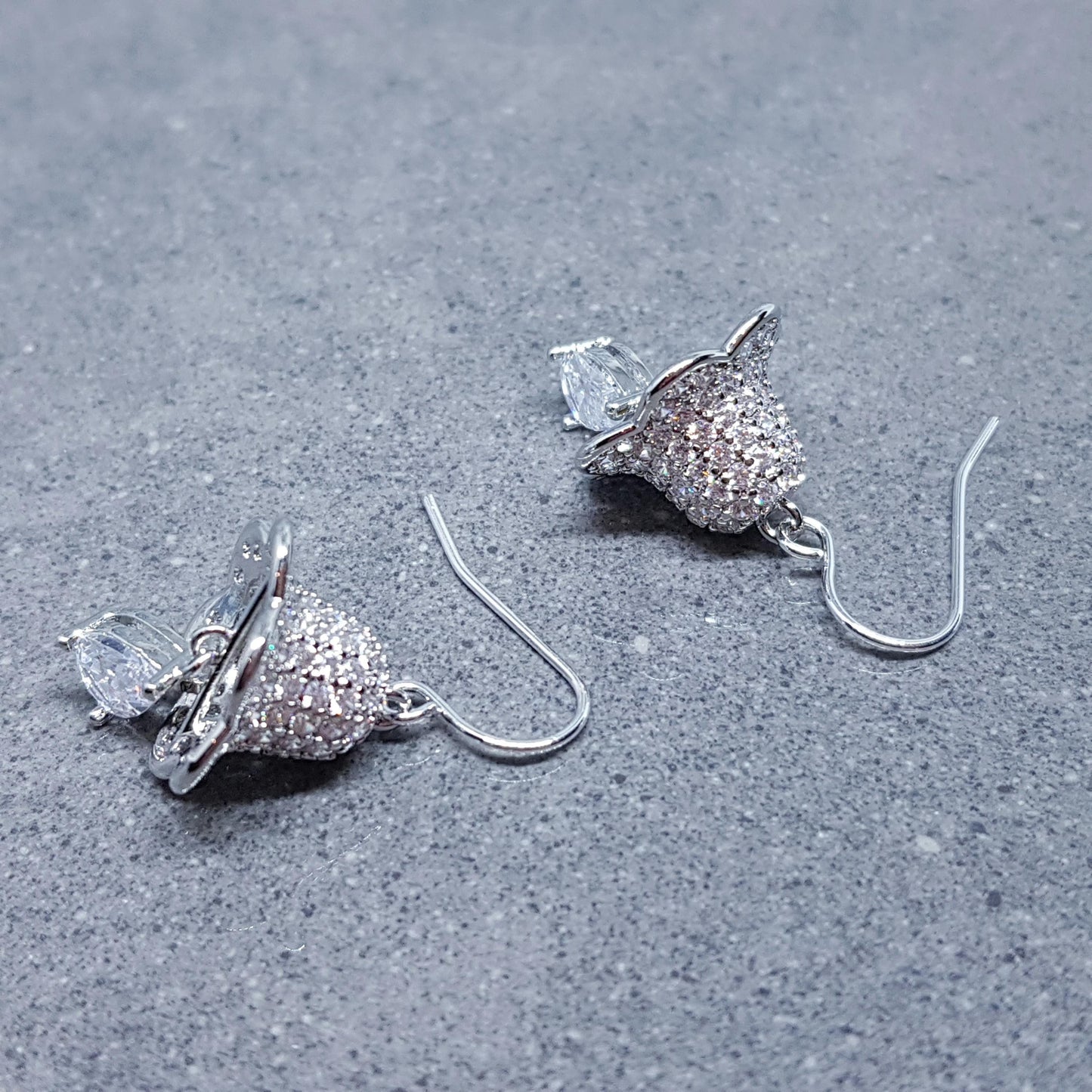 Christmas Bell Earrings, Brass Pave Cubic Zirconia, Choice of Ear Wires, Christmas Earrings, Platinum Plated