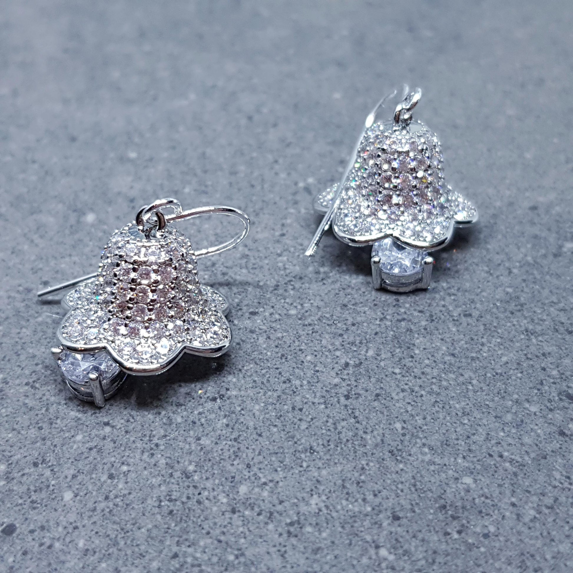 Christmas Bell Earrings, Brass Pave Cubic Zirconia, Choice of Ear Wires, Christmas Earrings, Platinum Plated