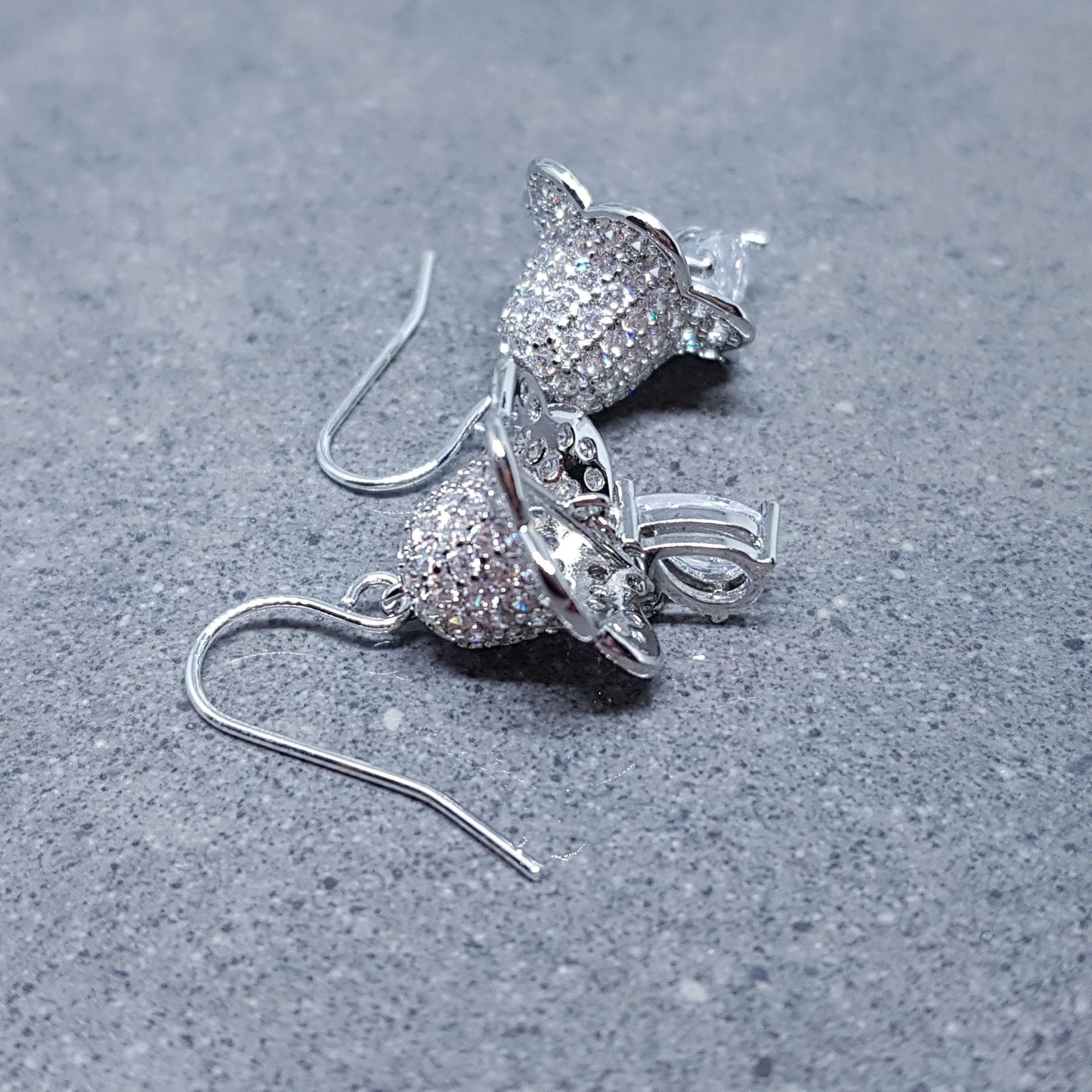 Christmas Bell Earrings, Brass Pave Cubic Zirconia, Choice of Ear Wires, Christmas Earrings, Platinum Plated