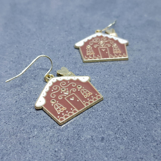 Gingerbread House Earrings, Christmas Earrings, Hypoallergenic Ear Wires, Christmas House, Novelty Jewelry