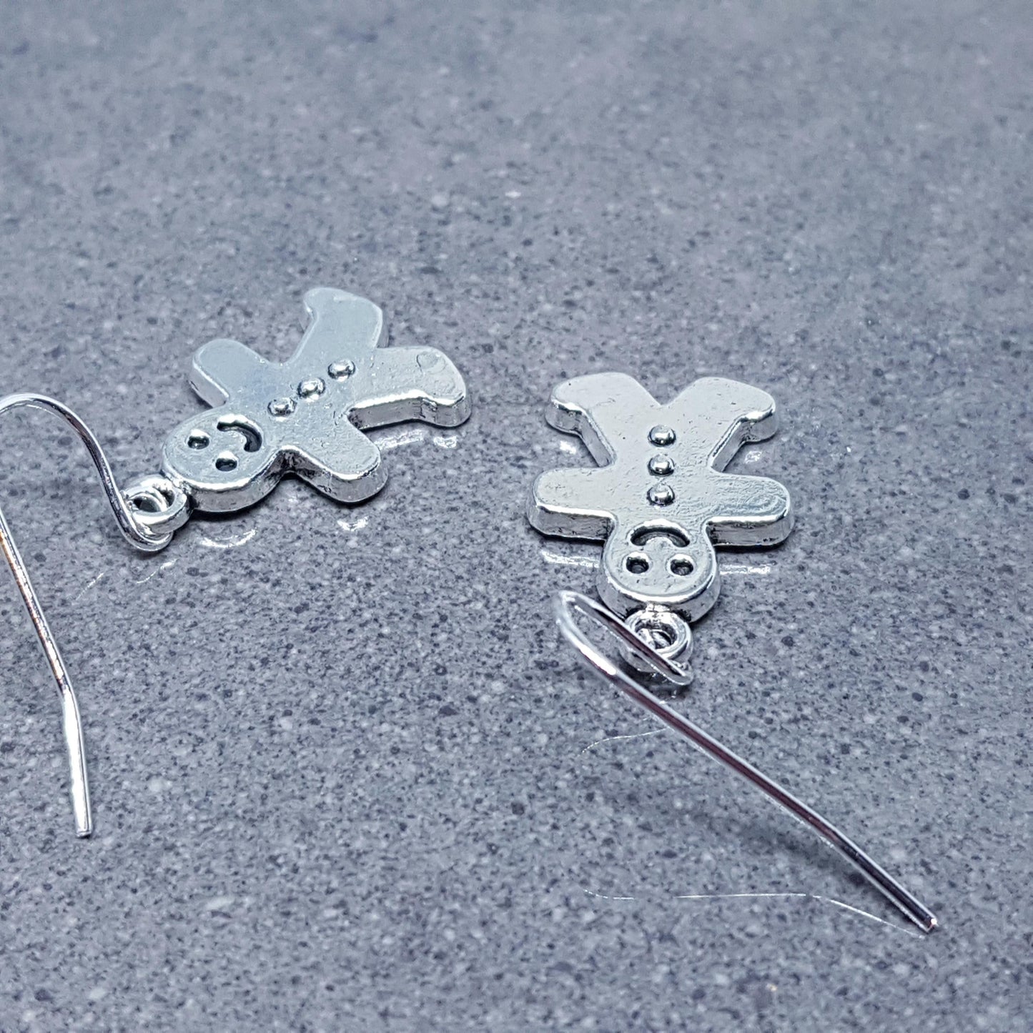 Gingerbread Men Earrings, Hypoallergenic Ear Wires, Christmas Earrings, Silver Festive Earrings