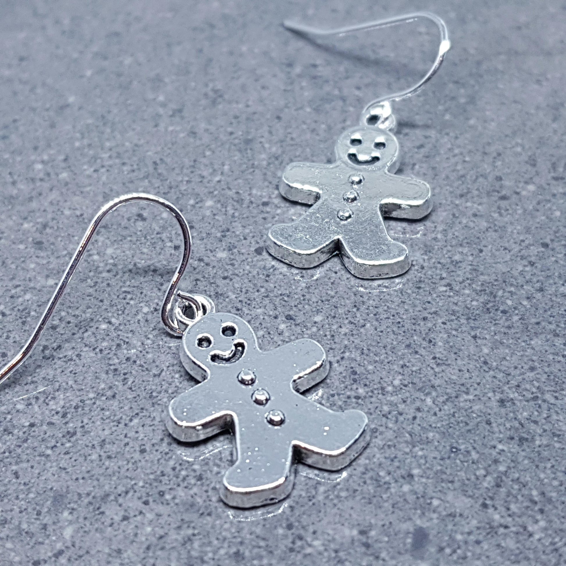 Gingerbread Men Earrings, Hypoallergenic Ear Wires, Christmas Earrings, Silver Festive Earrings