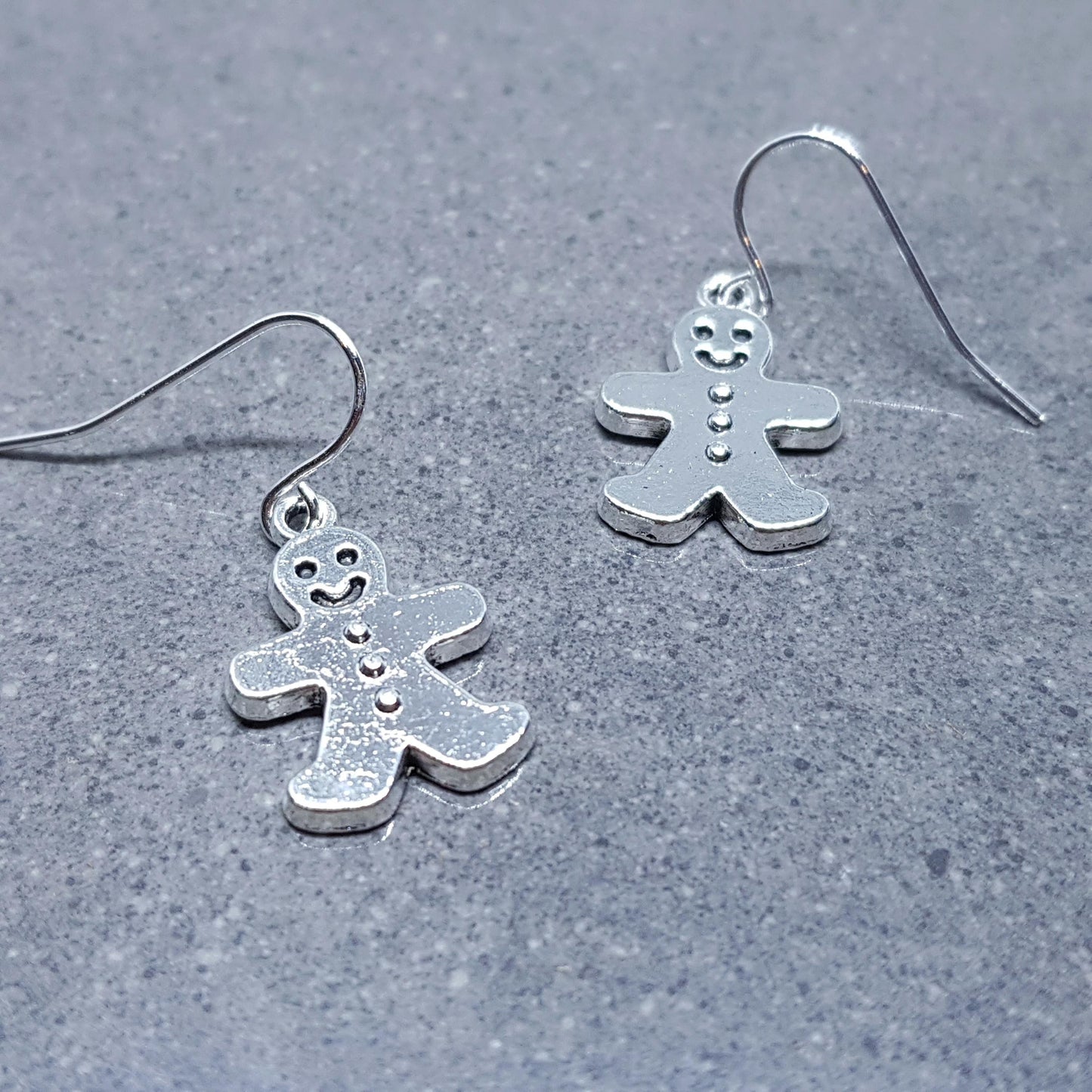 Gingerbread Men Earrings, Hypoallergenic Ear Wires, Christmas Earrings, Silver Festive Earrings