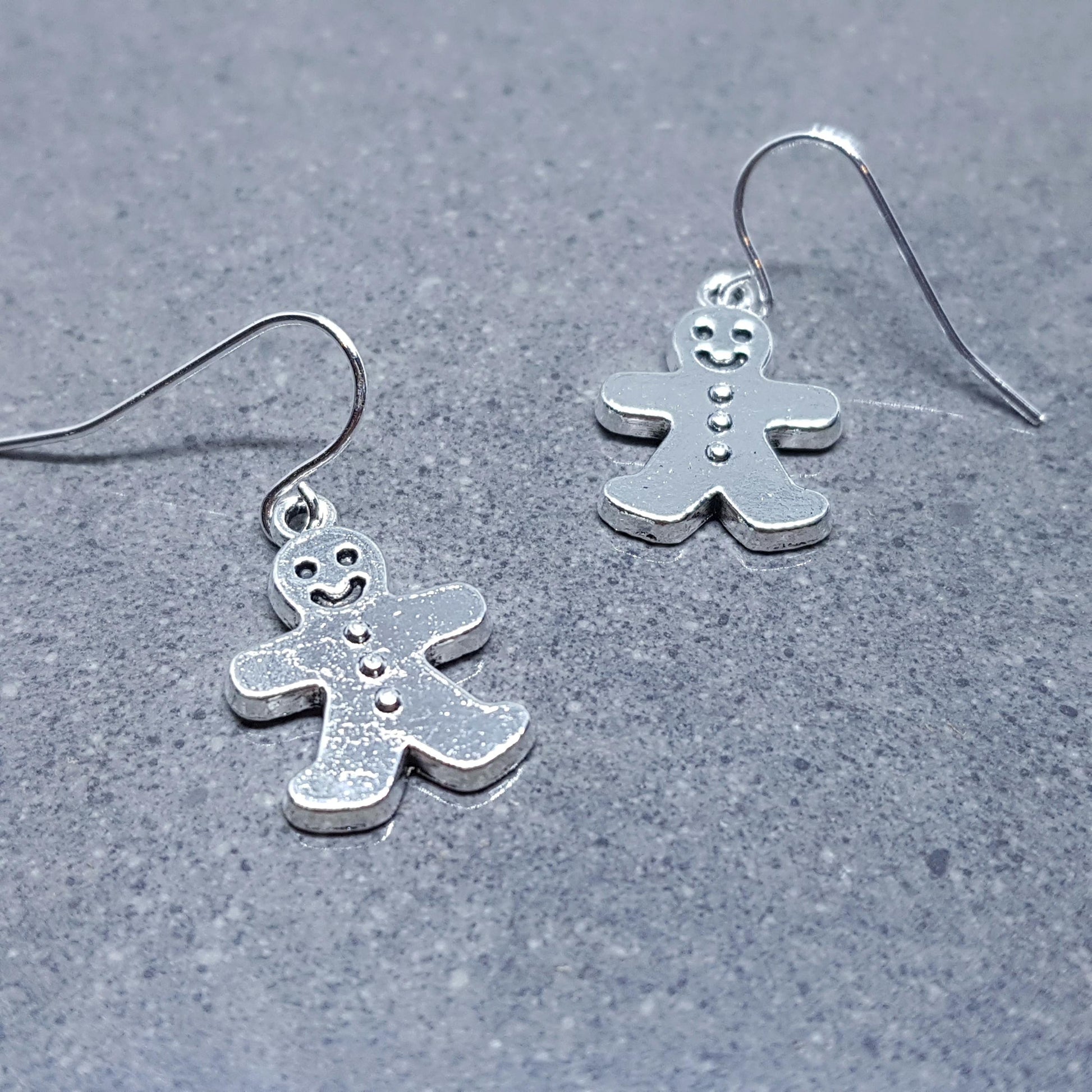 Gingerbread Men Earrings, Hypoallergenic Ear Wires, Christmas Earrings, Silver Festive Earrings