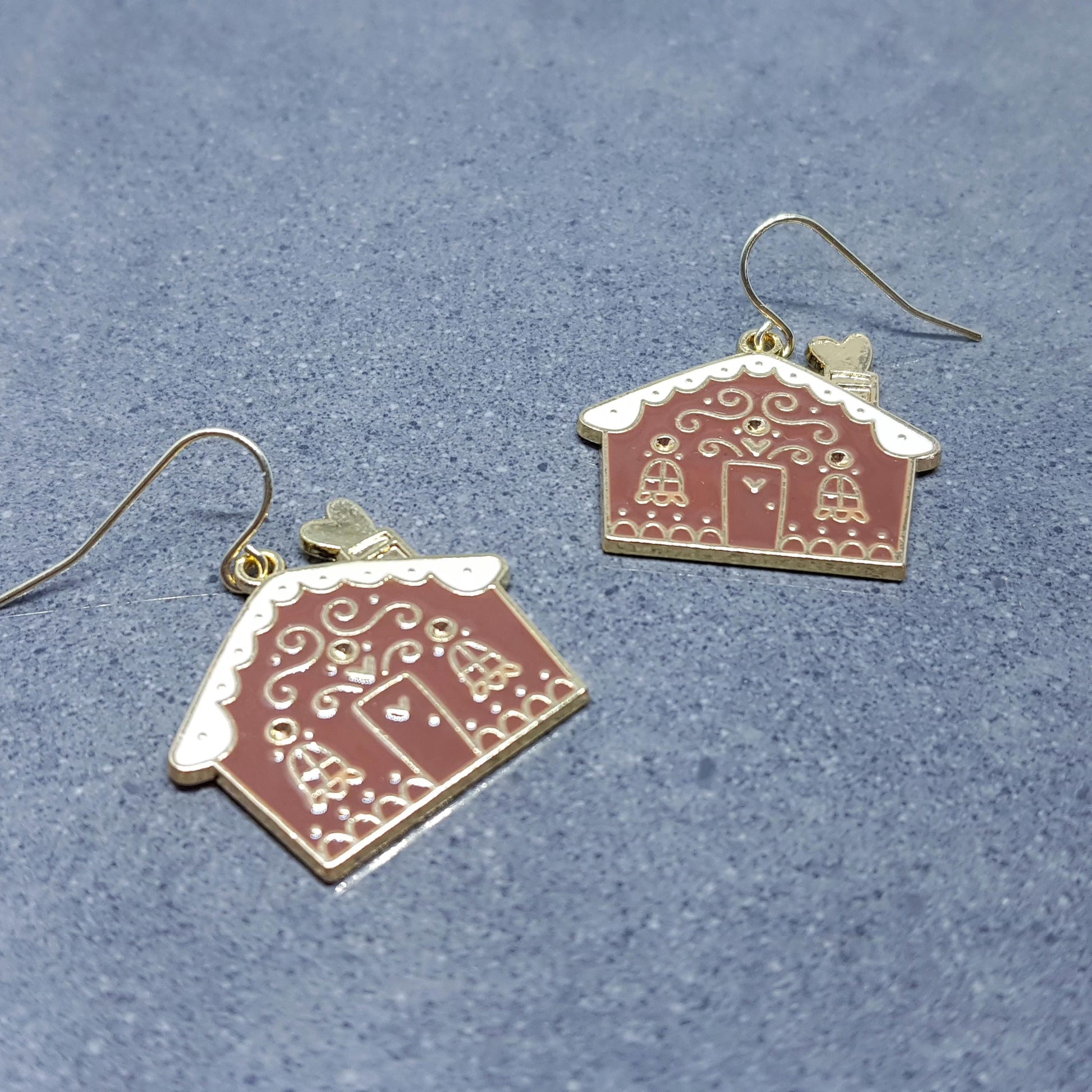 Gingerbread House Earrings, Christmas Earrings, Hypoallergenic Ear Wires, Christmas House, Novelty Jewelry