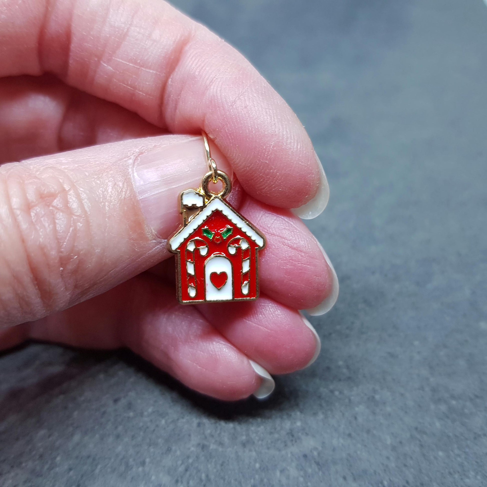 Gingerbread House Earrings, Christmas Earrings, Hypoallergenic Ear Wires, Christmas House, Candy Cane, Holly, Novelty Jewelry