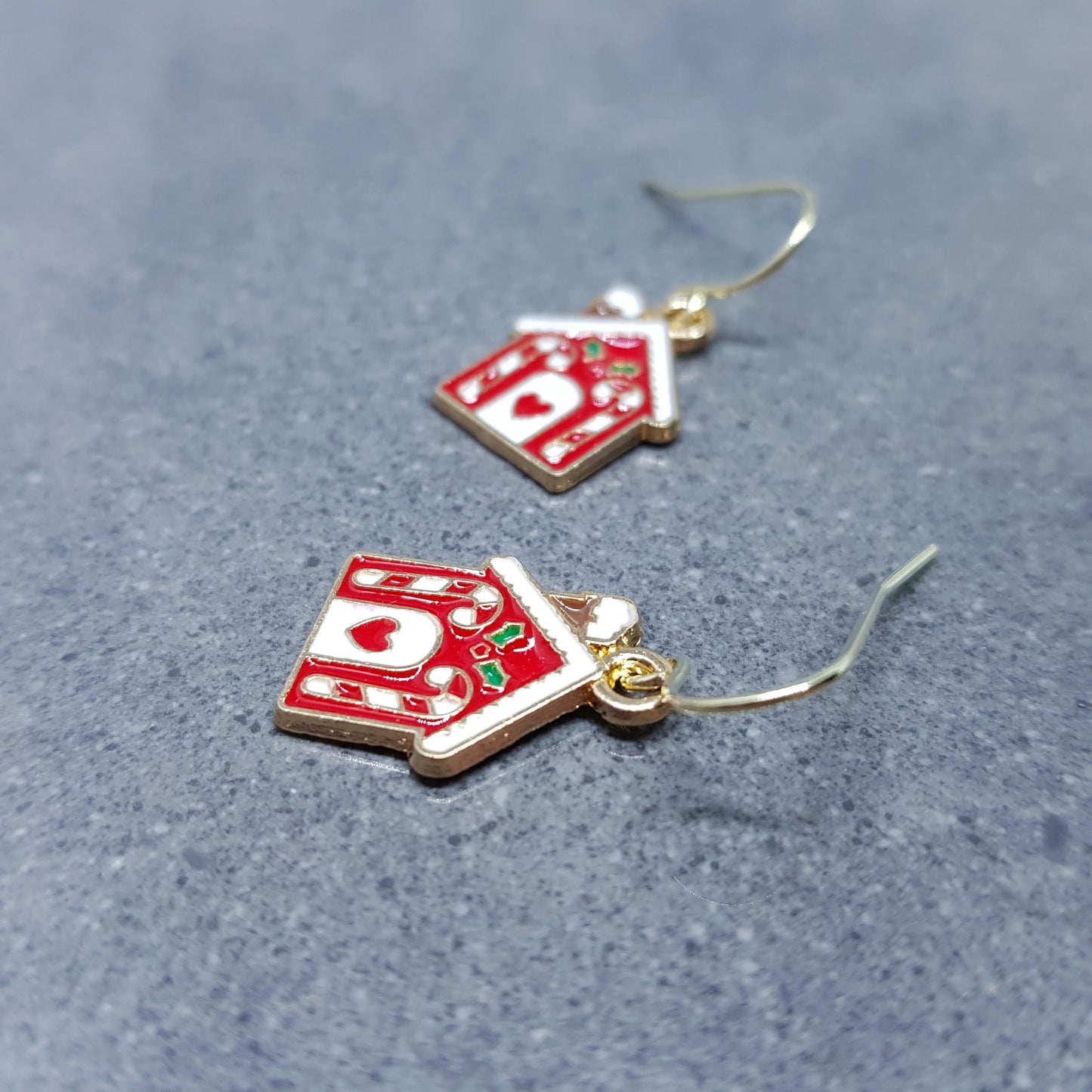 Gingerbread House Earrings, Christmas Earrings, Hypoallergenic Ear Wires, Christmas House, Candy Cane, Holly, Novelty Jewelry