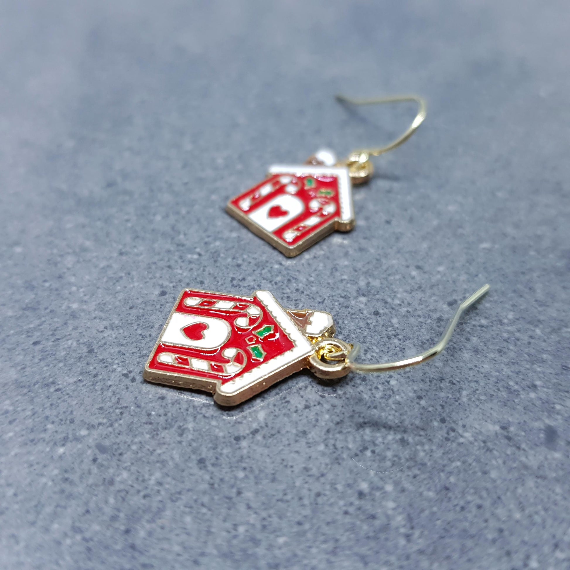 Gingerbread House Earrings, Christmas Earrings, Hypoallergenic Ear Wires, Christmas House, Candy Cane, Holly, Novelty Jewelry