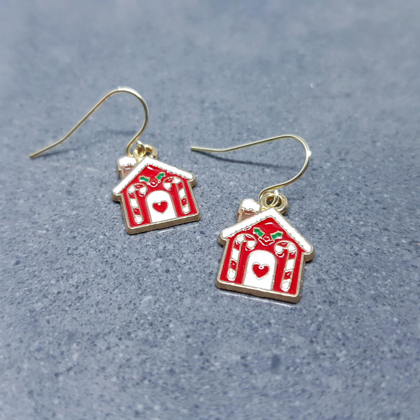 Gingerbread House Earrings, Christmas Earrings, Hypoallergenic Ear Wires, Christmas House, Candy Cane, Holly, Novelty Jewelry
