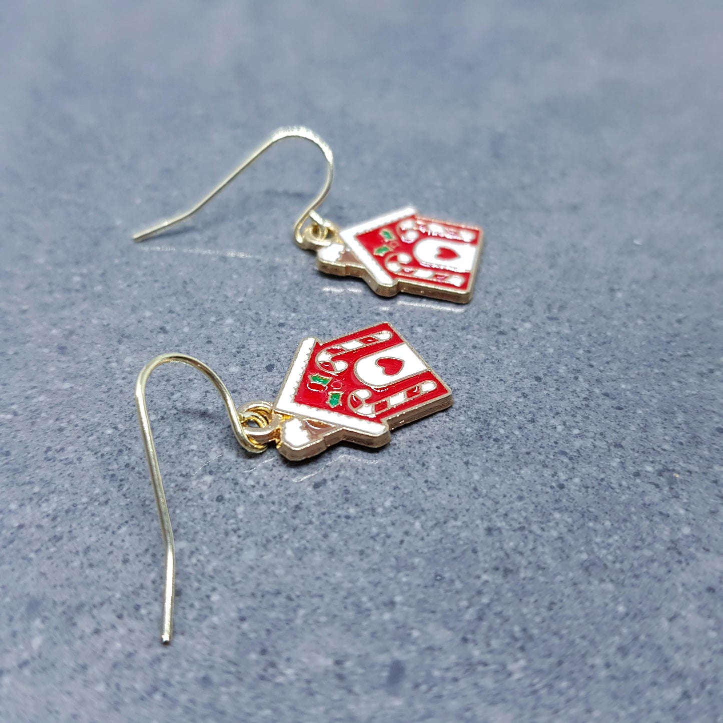 Gingerbread House Earrings, Christmas Earrings, Hypoallergenic Ear Wires, Christmas House, Candy Cane, Holly, Novelty Jewelry