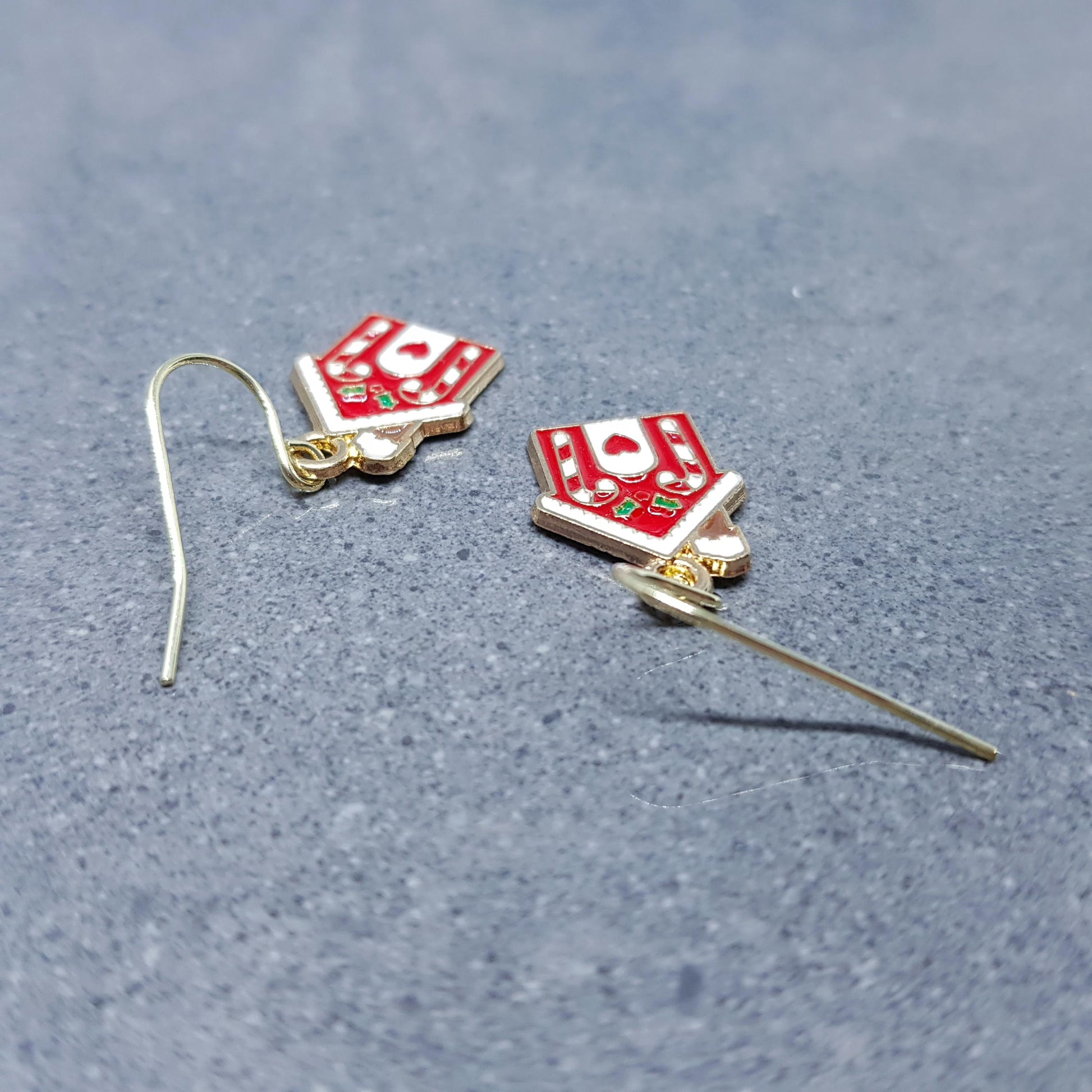Gingerbread House Earrings, Christmas Earrings, Hypoallergenic Ear Wires, Christmas House, Candy Cane, Holly, Novelty Jewelry