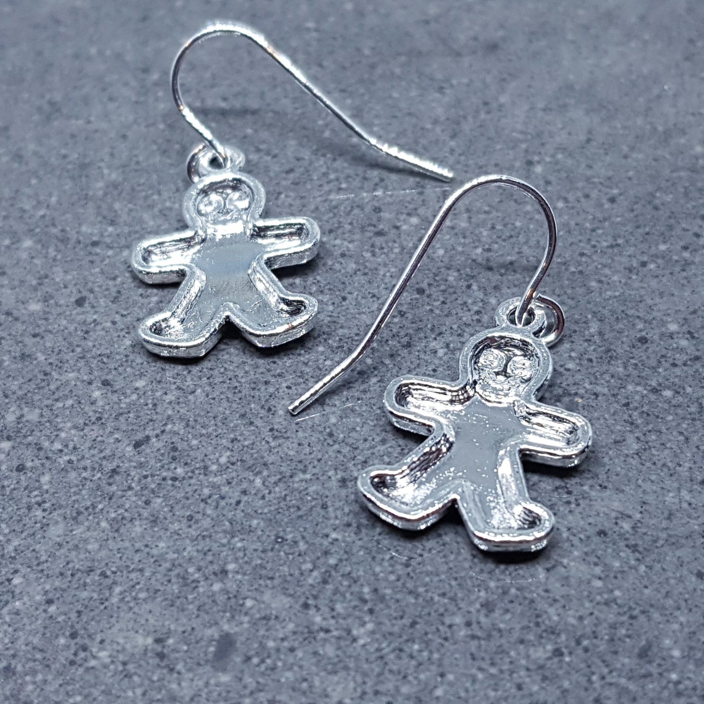 Gingerbread Men Earrings, Hypoallergenic Ear Wires, Christmas Earrings, Silver Festive Earrings