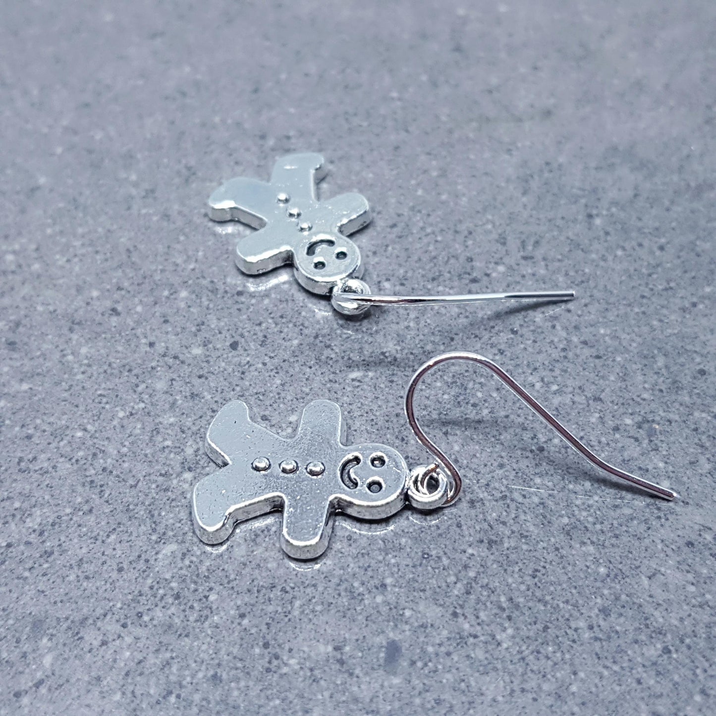 Gingerbread Men Earrings, Hypoallergenic Ear Wires, Christmas Earrings, Silver Festive Earrings