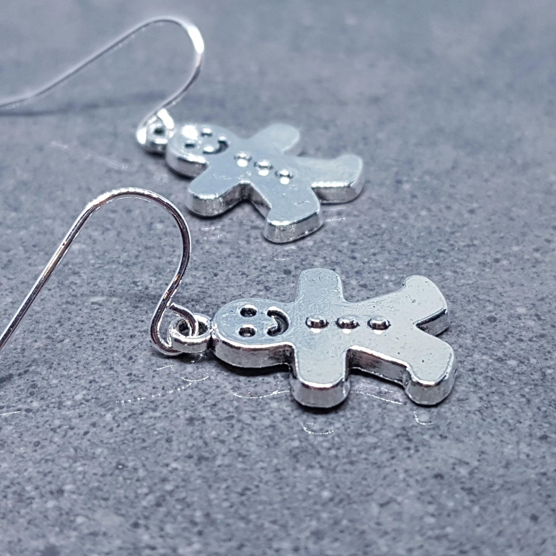 Gingerbread Men Earrings, Hypoallergenic Ear Wires, Christmas Earrings, Silver Festive Earrings