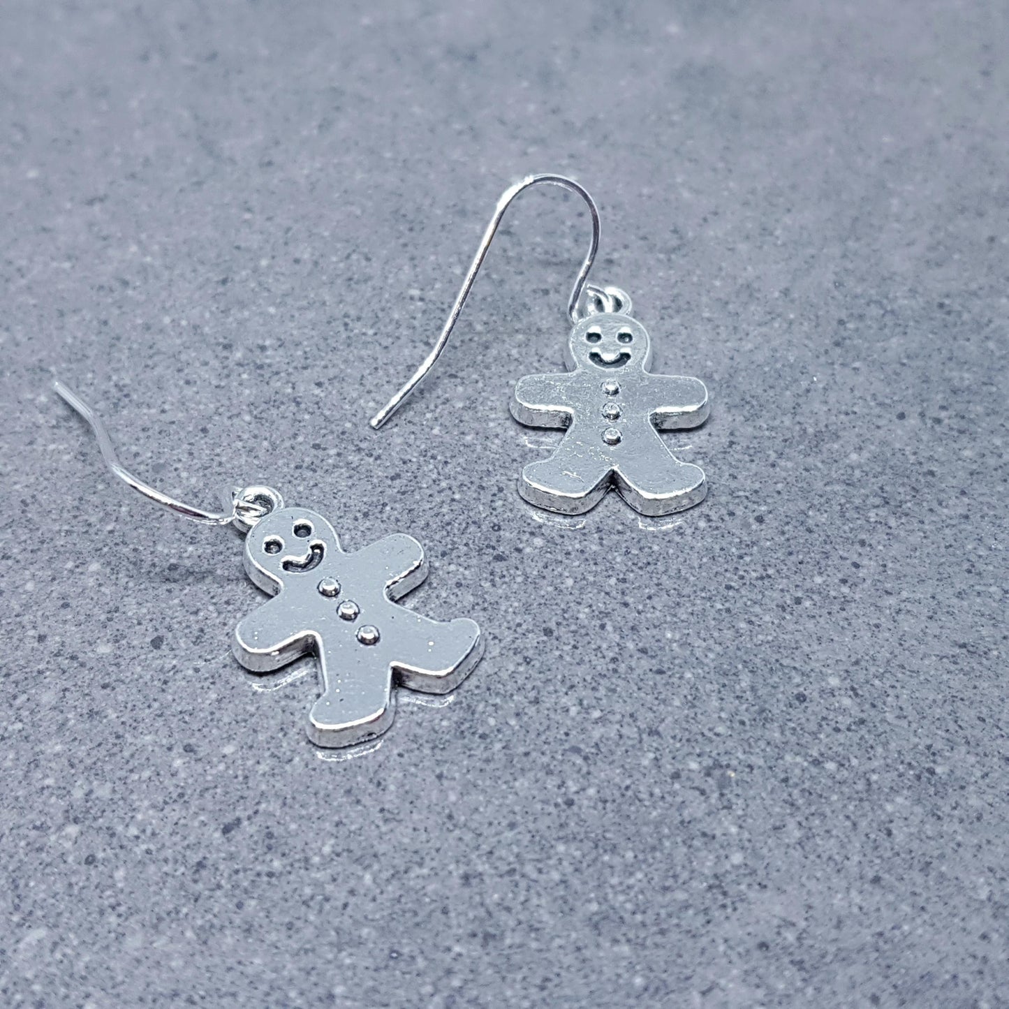 Gingerbread Men Earrings, Hypoallergenic Ear Wires, Christmas Earrings, Silver Festive Earrings