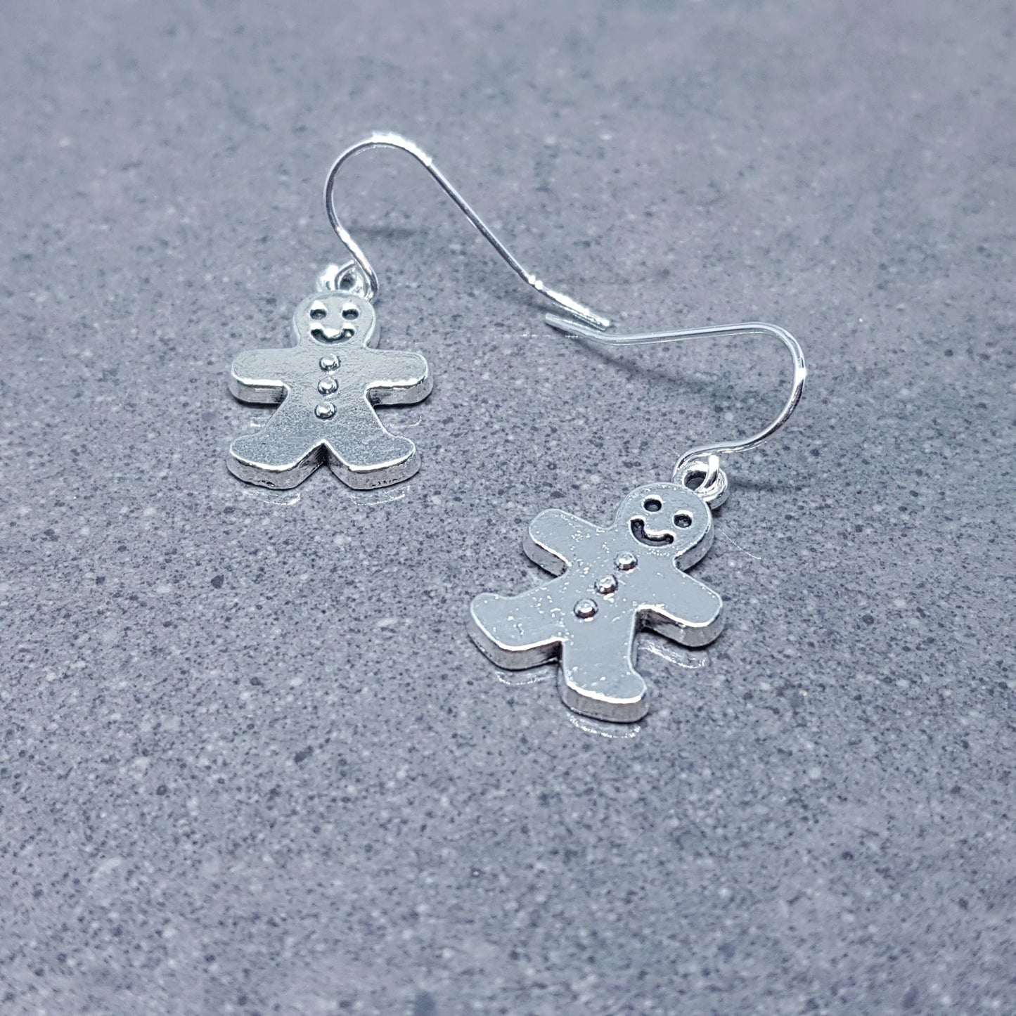 Gingerbread Men Earrings, Hypoallergenic Ear Wires, Christmas Earrings, Silver Festive Earrings