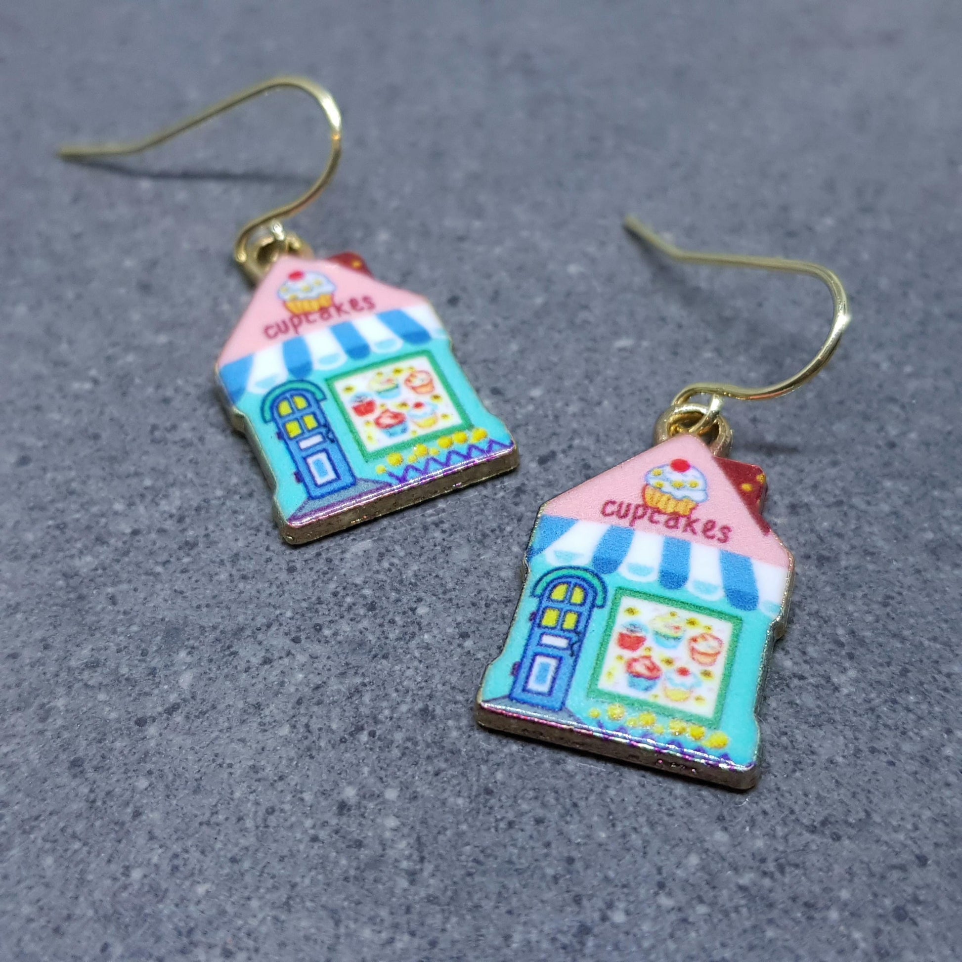 Cupcake Shop Earrings, Choice of Ear Wires, Cake Earrings, Cake Shop Gifts, Cupcake Tea Room, Gold Pated Jewellery, Cupcakes, Gift for her
