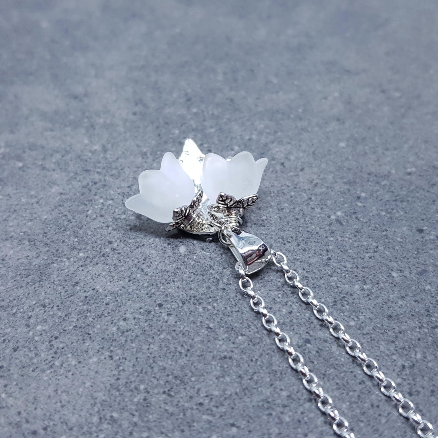 Flower Necklace, Clear PRIMERO Crystals®, White Bellflower, Special Occasion Earrings, Crystal Flower Earrings, Matching Earrings Available