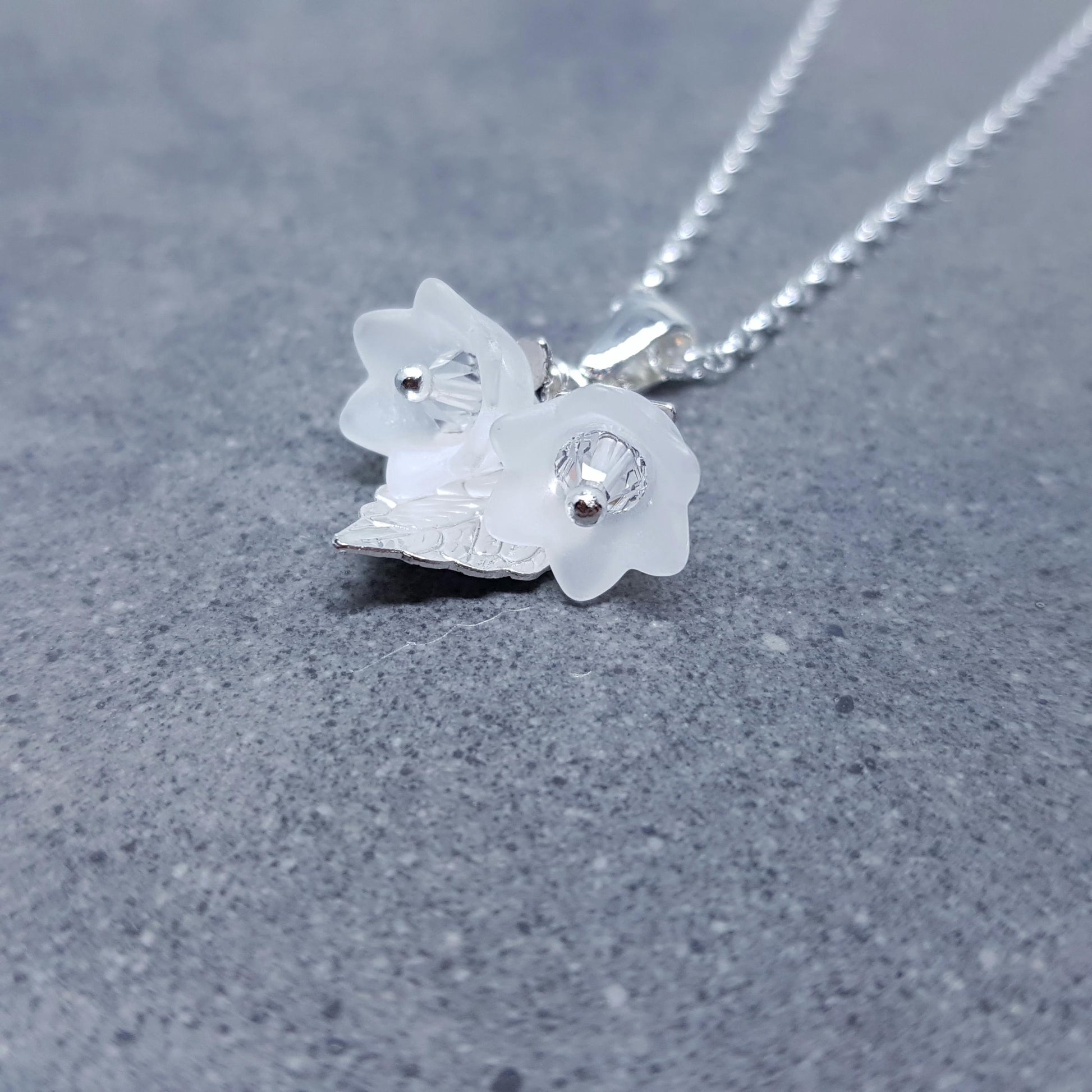 Flower Necklace, Clear PRIMERO Crystals®, White Bellflower, Special Occasion Earrings, Crystal Flower Earrings, Matching Earrings Available