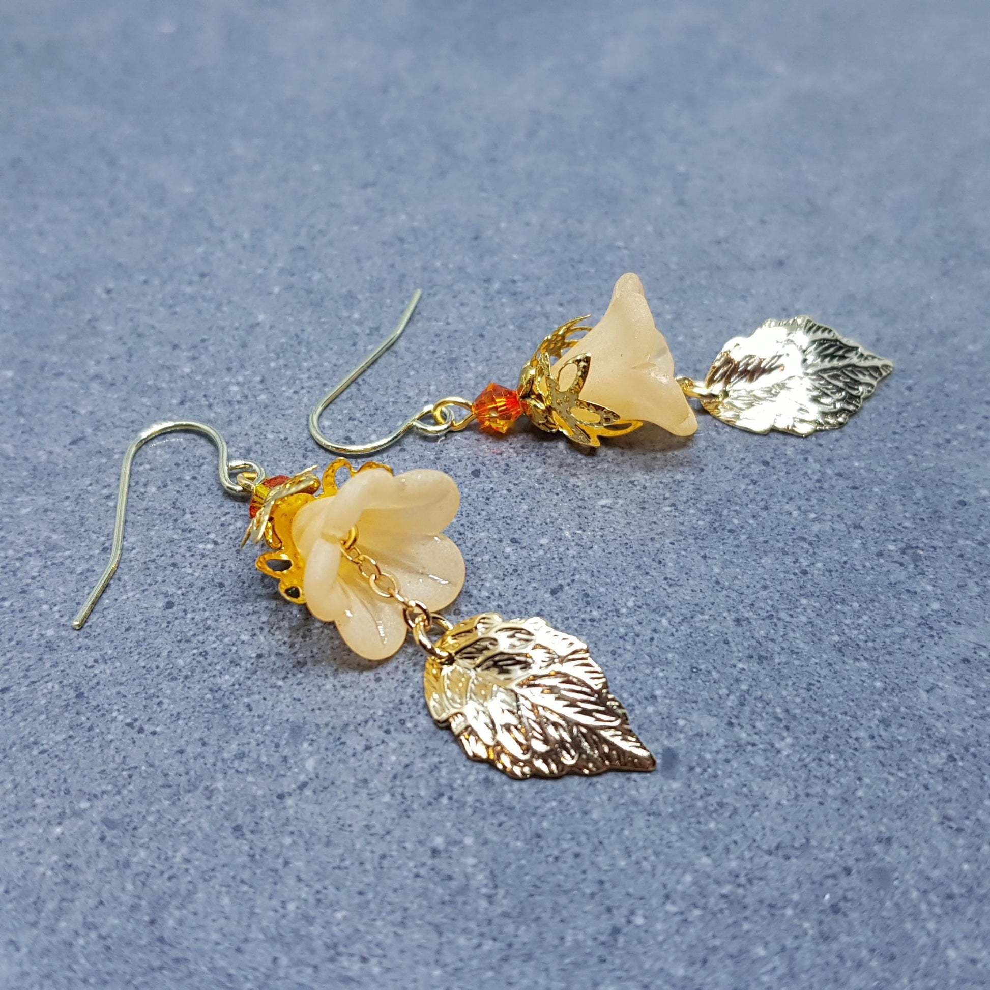 Spring Flower Earrings, Choice of Ear Wires, Burnt Orange, Leaf Earrings, Seasonal Earrings, Spring/Summer Jewellery, PRIMERO Crystals®