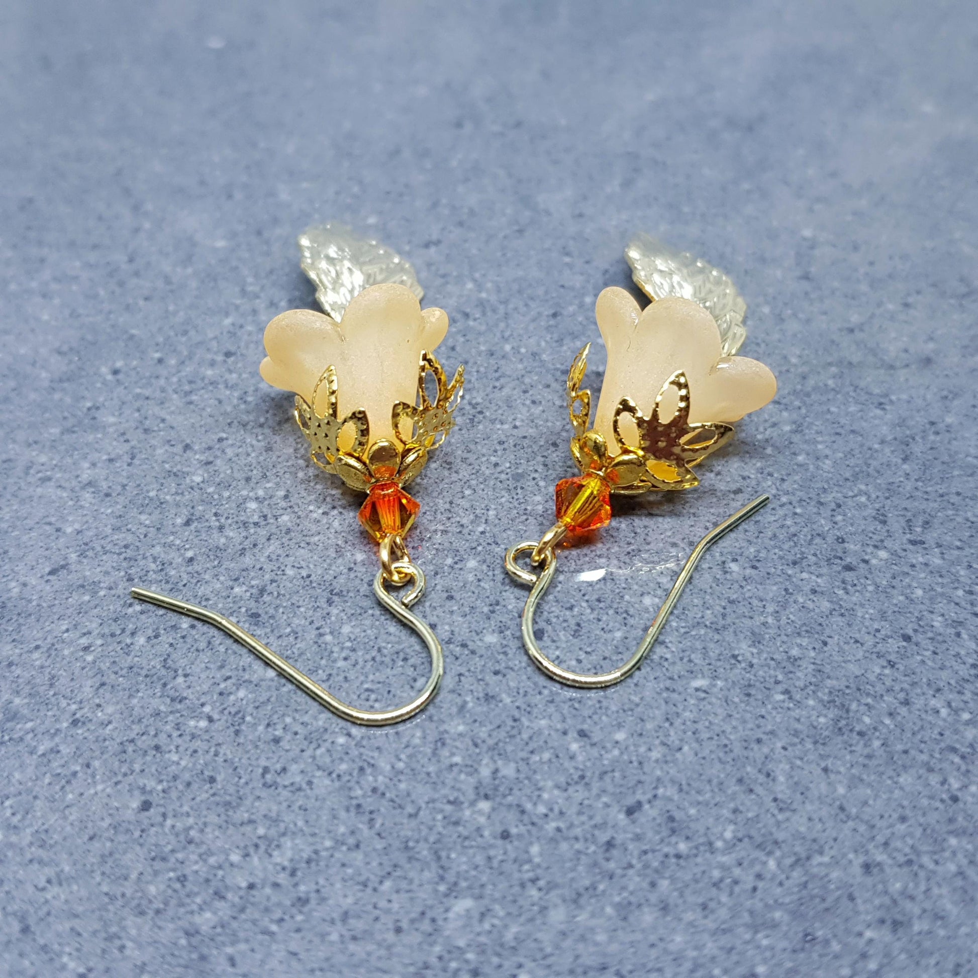 Spring Flower Earrings, Choice of Ear Wires, Burnt Orange, Leaf Earrings, Seasonal Earrings, Spring/Summer Jewellery, PRIMERO Crystals®