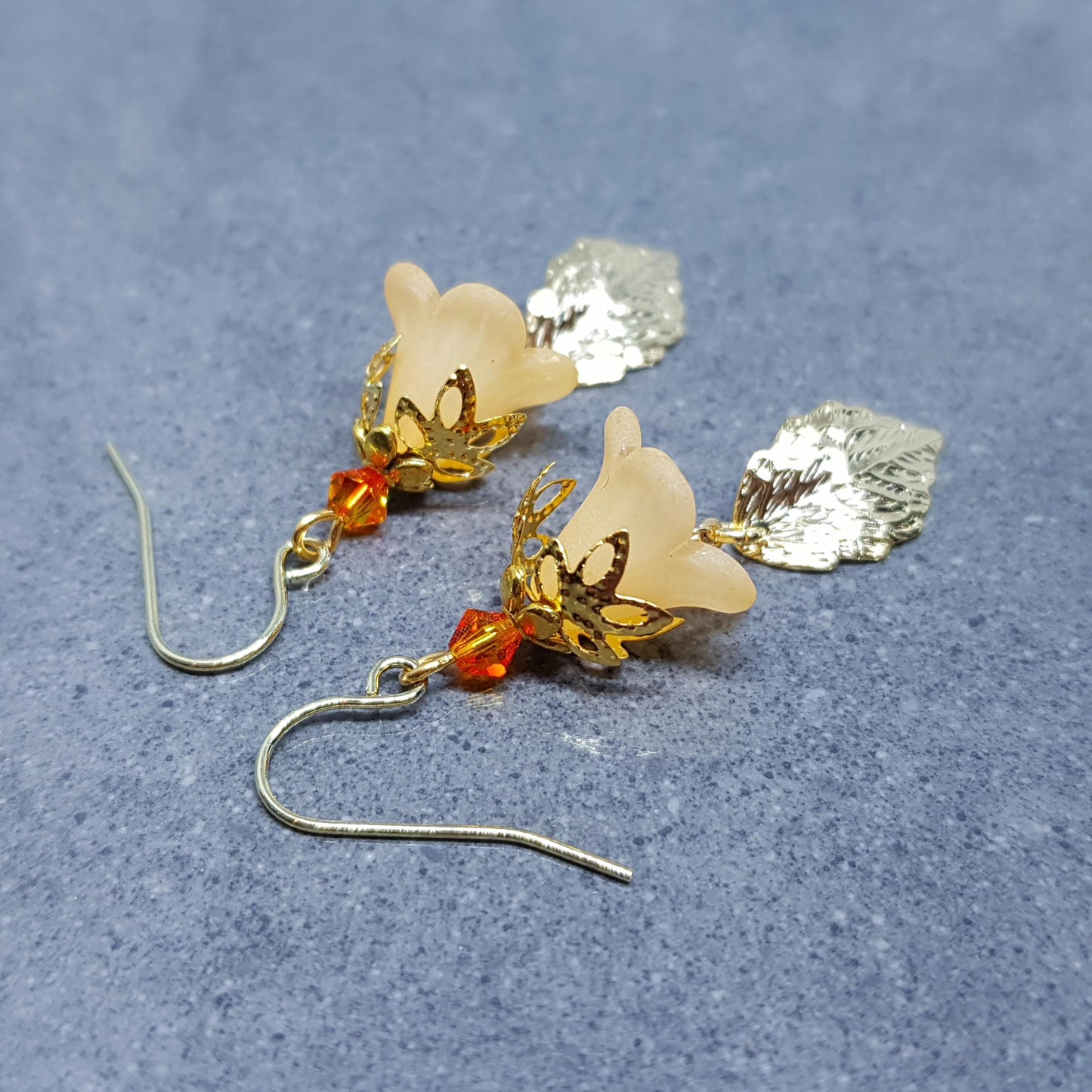 Spring Flower Earrings, Choice of Ear Wires, Burnt Orange, Leaf Earrings, Seasonal Earrings, Spring/Summer Jewellery, PRIMERO Crystals®