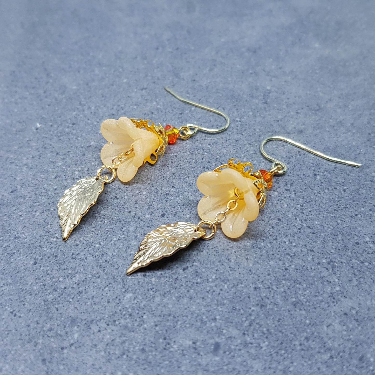 Spring Flower Earrings, Choice of Ear Wires, Burnt Orange, Leaf Earrings, Seasonal Earrings, Spring/Summer Jewellery, PRIMERO Crystals®