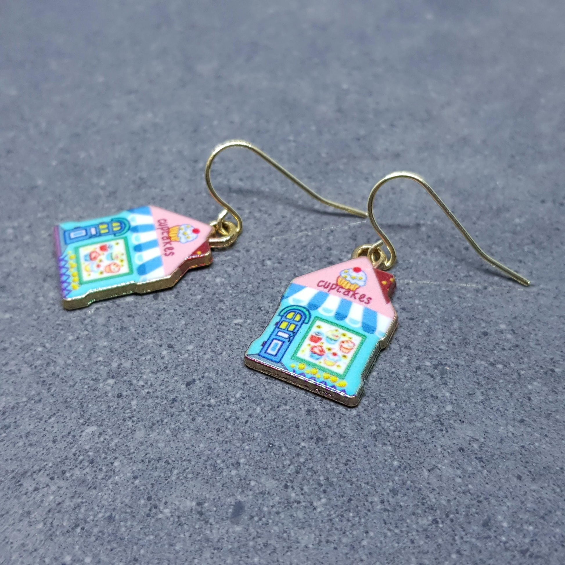 Cupcake Shop Earrings, Choice of Ear Wires, Cake Earrings, Cake Shop Gifts, Cupcake Tea Room, Gold Pated Jewellery, Cupcakes, Gift for her