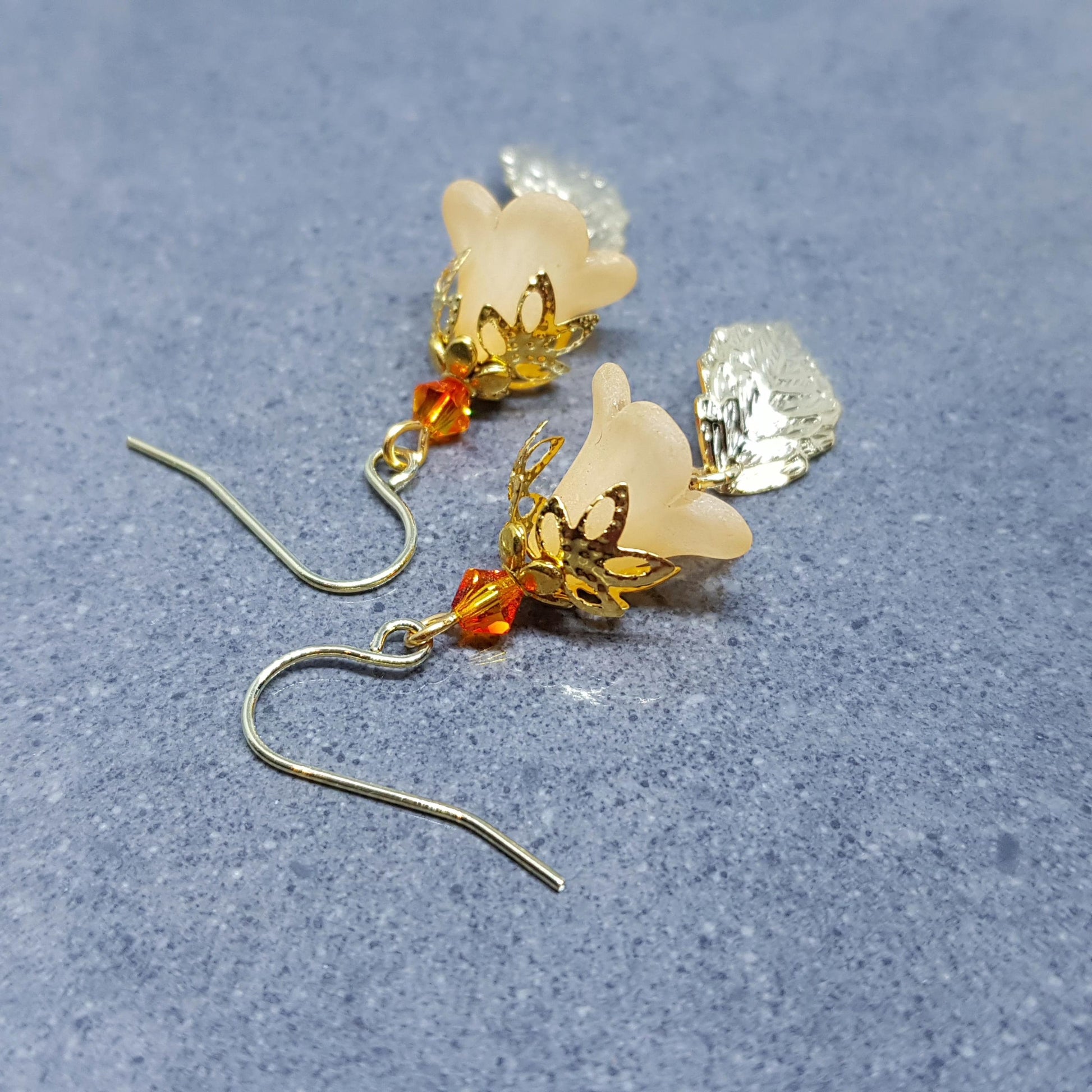 Spring Flower Earrings, Choice of Ear Wires, Burnt Orange, Leaf Earrings, Seasonal Earrings, Spring/Summer Jewellery, PRIMERO Crystals®