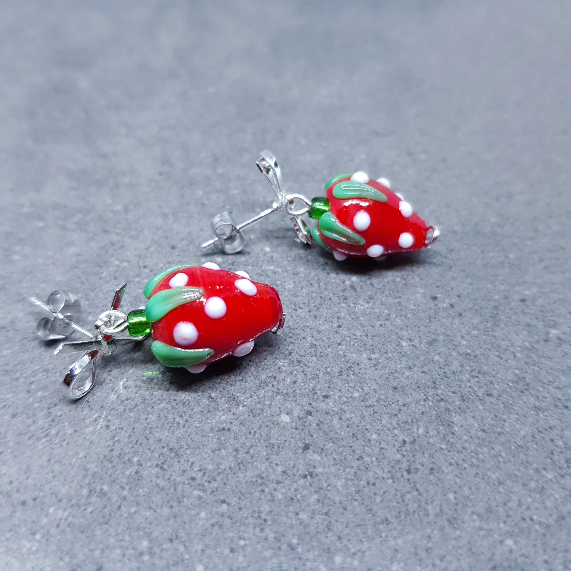 Glass Strawberry Earrings, Brass Stud Earrings, Nickel Free, Super Cute Earrings, Fruit Jewellery