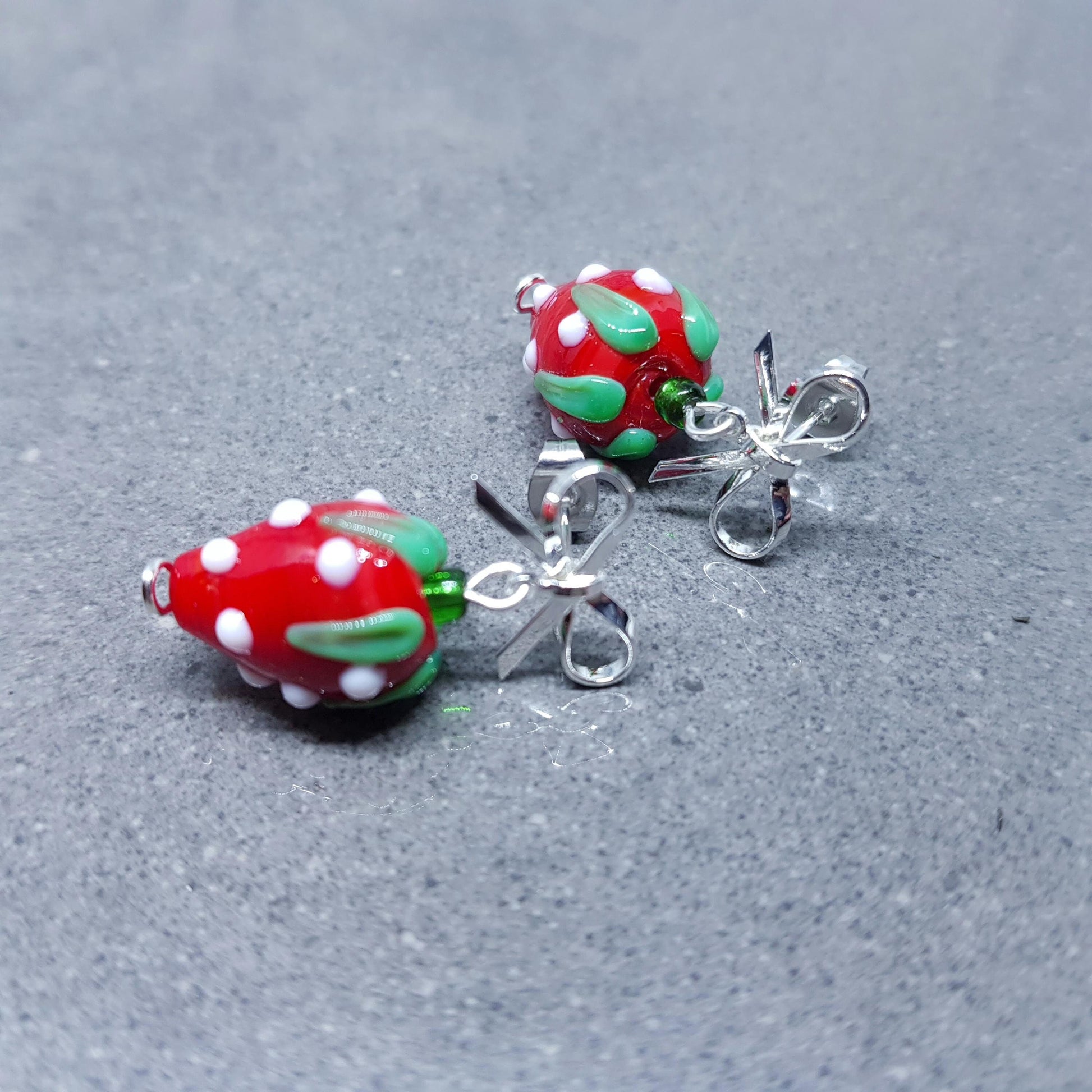 Glass Strawberry Earrings, Brass Stud Earrings, Nickel Free, Super Cute Earrings, Fruit Jewellery