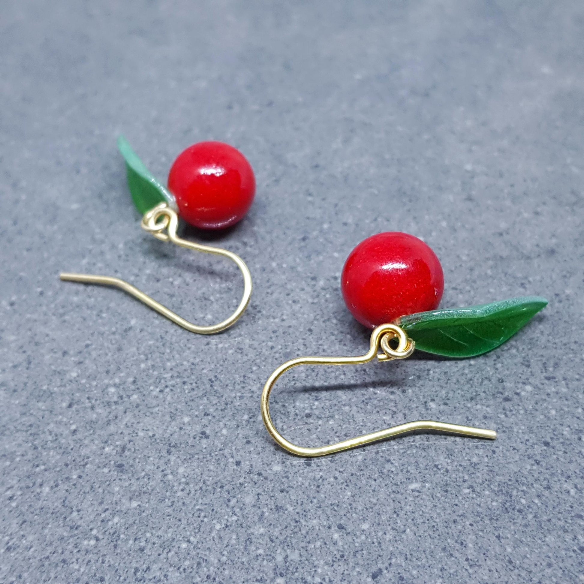 Glass Cherry Earrings, Berry Earrings, Hypoallergenic Ear Wires, Glass Jewelry, Fruit Earrings