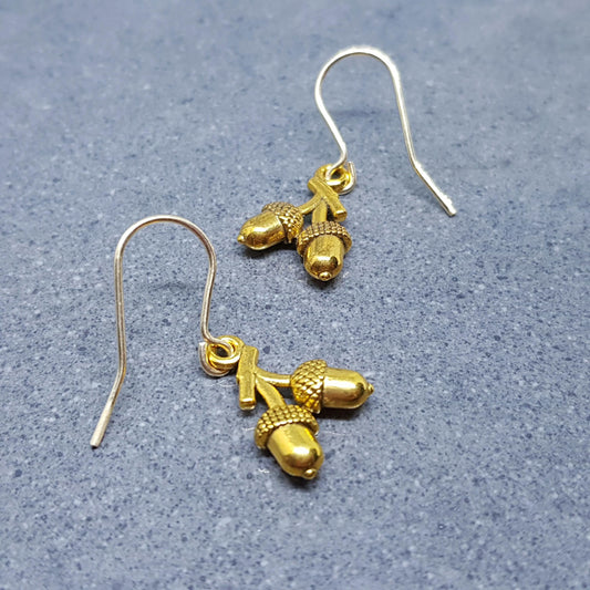 Acorn Earrings, Hypoallergenic Ear Wires, Fall Earrings, Gold Earrings, Autumn Earrings