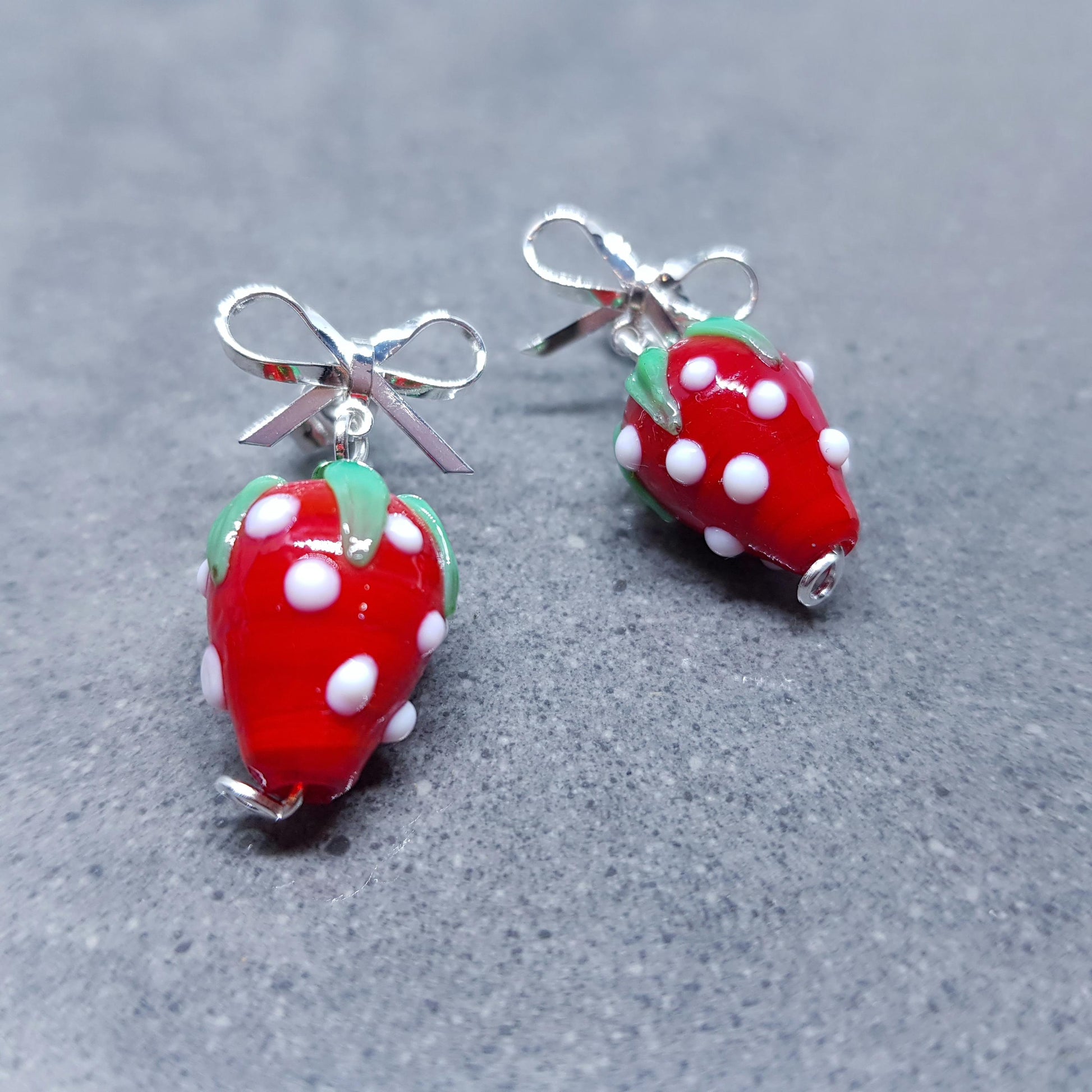 Glass Strawberry Earrings, Brass Stud Earrings, Nickel Free, Super Cute Earrings, Fruit Jewellery