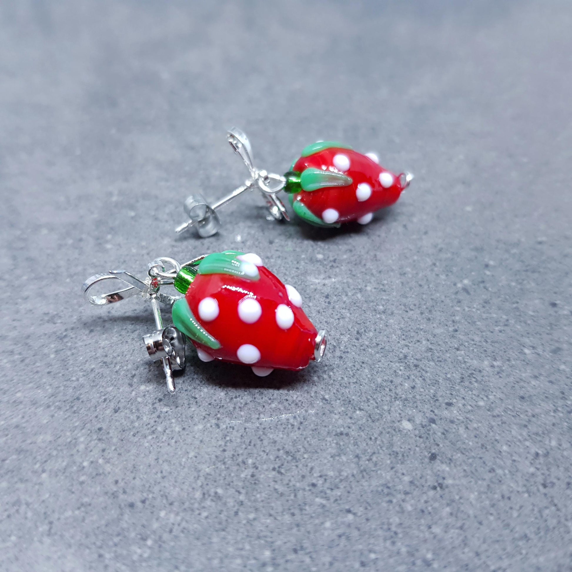 Glass Strawberry Earrings, Brass Stud Earrings, Nickel Free, Super Cute Earrings, Fruit Jewellery