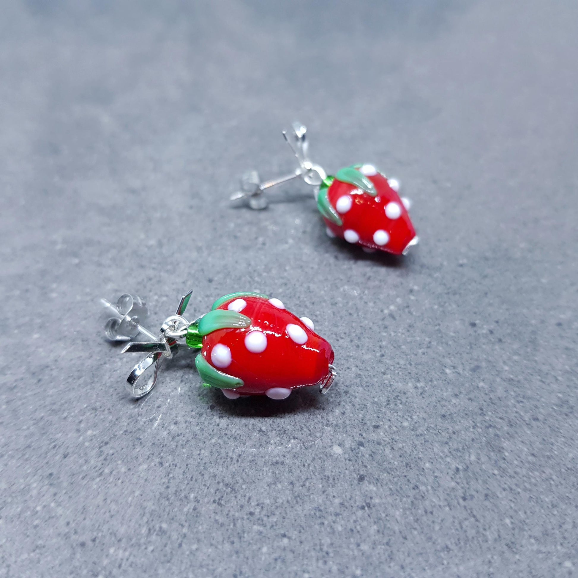 Glass Strawberry Earrings, Brass Stud Earrings, Nickel Free, Super Cute Earrings, Fruit Jewellery
