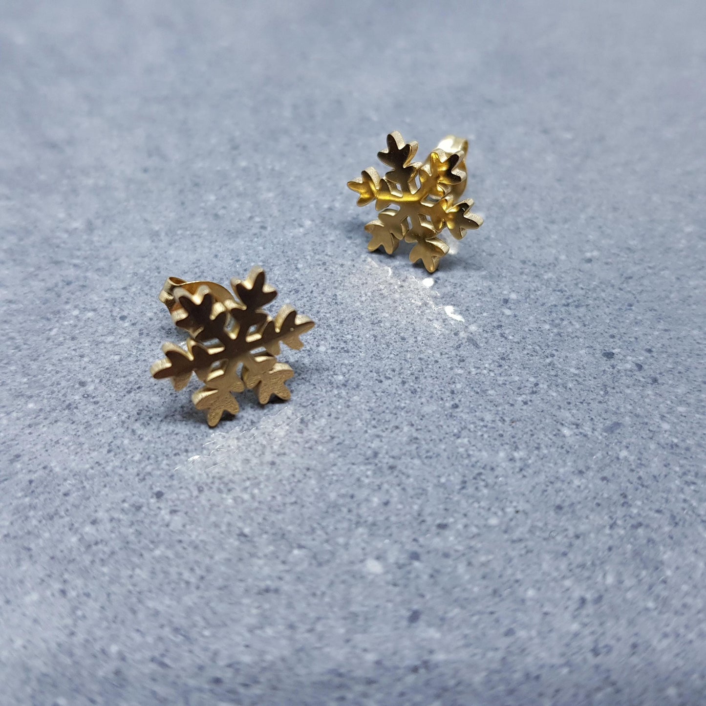 Snowflake Earrings, Stainless Steel Ear Studs, Hypoallergenic Earrings, Gold Snowflake Earrings, Christmas Earrings, Festive Earrings