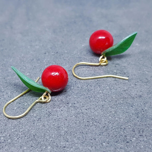 Glass Cherry Earrings, Berry Earrings, Hypoallergenic Ear Wires, Glass Jewelry, Fruit Earrings