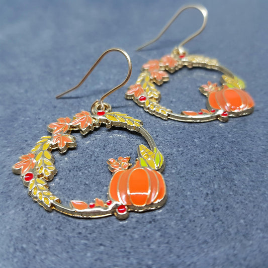 Pumpkin Hoop Earrings, Hypoallergenic Ear Wires, Jack O'lantern Earrings, Scary Pumpkin Jewelry, Autumn Earrings, Fall Halloween