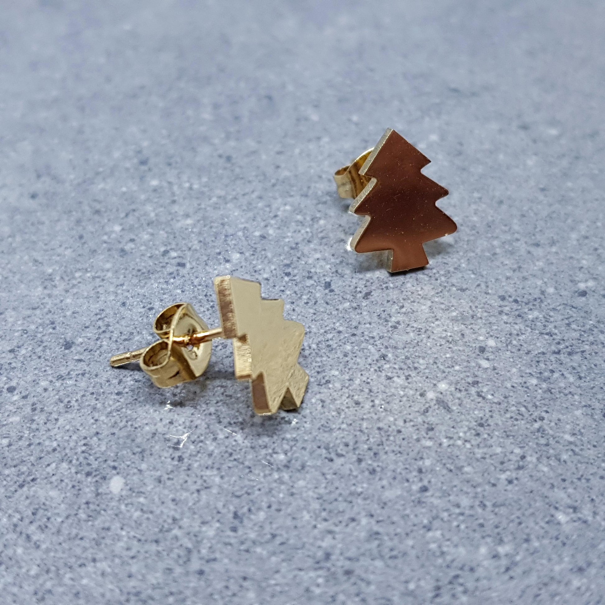 Christmas Tree Earrings, Stainless Steel Ear Studs, Hypoallergenic Earrings, Gold Tree Earrings, Christmas Earrings, Festive Earrings