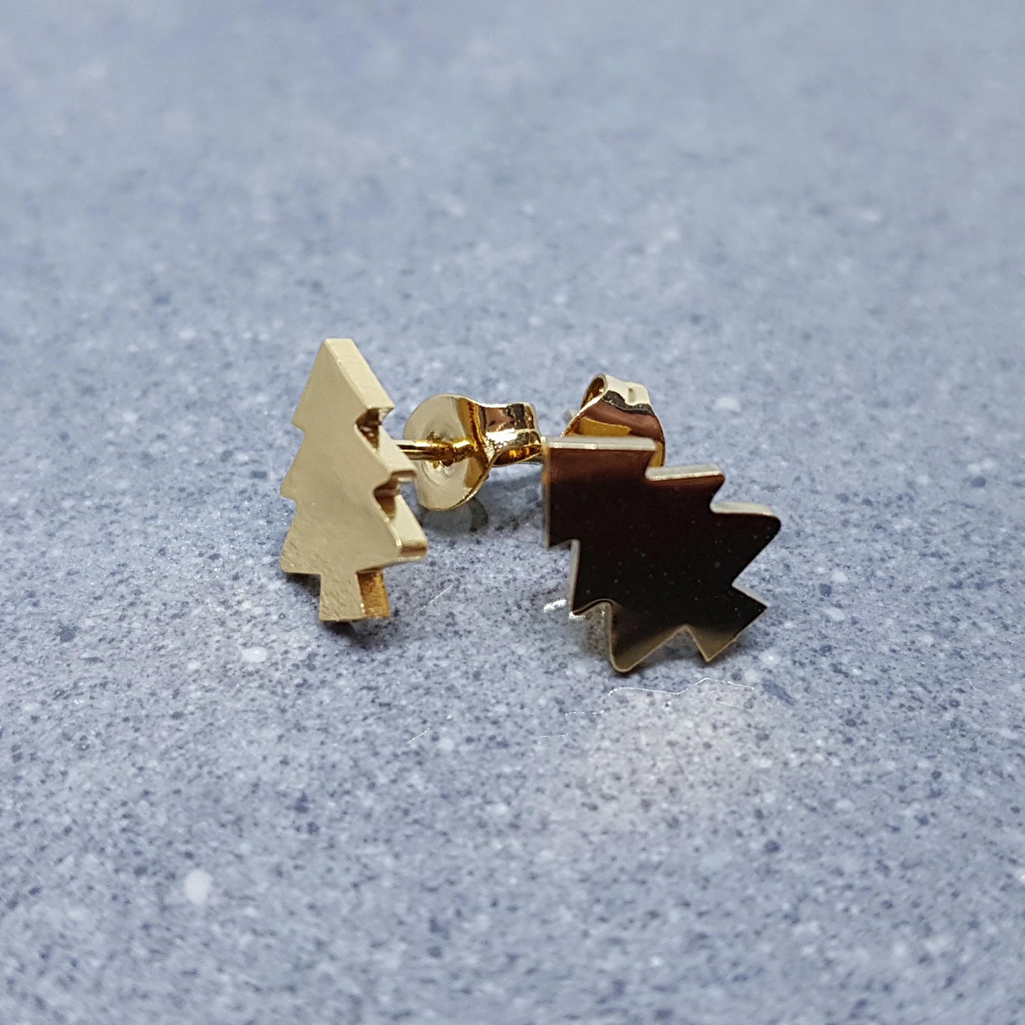 Christmas Tree Earrings, Stainless Steel Ear Studs, Hypoallergenic Earrings, Gold Tree Earrings, Christmas Earrings, Festive Earrings